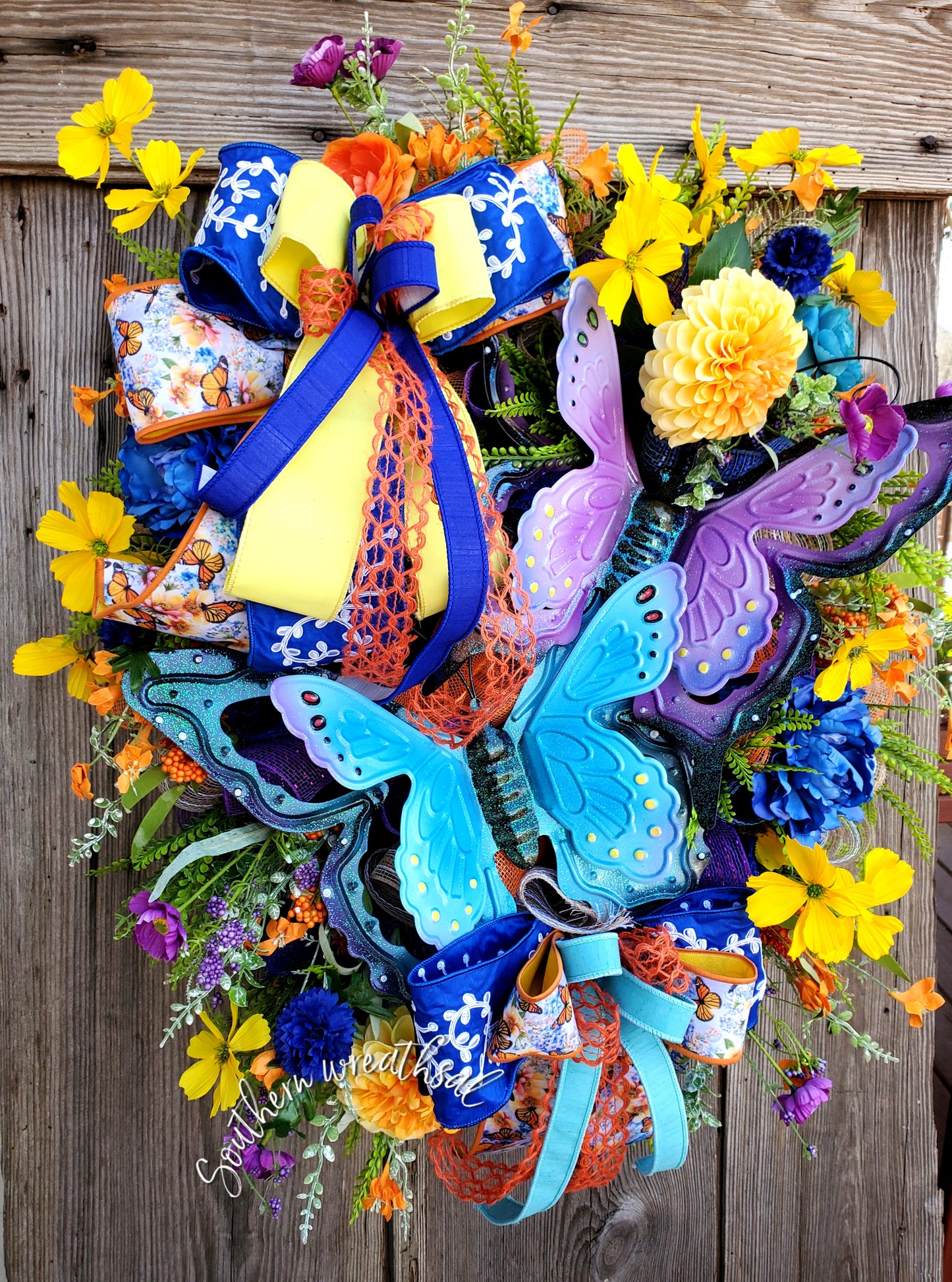 Double Purple and Blue Butterfly Spring Door Wreath