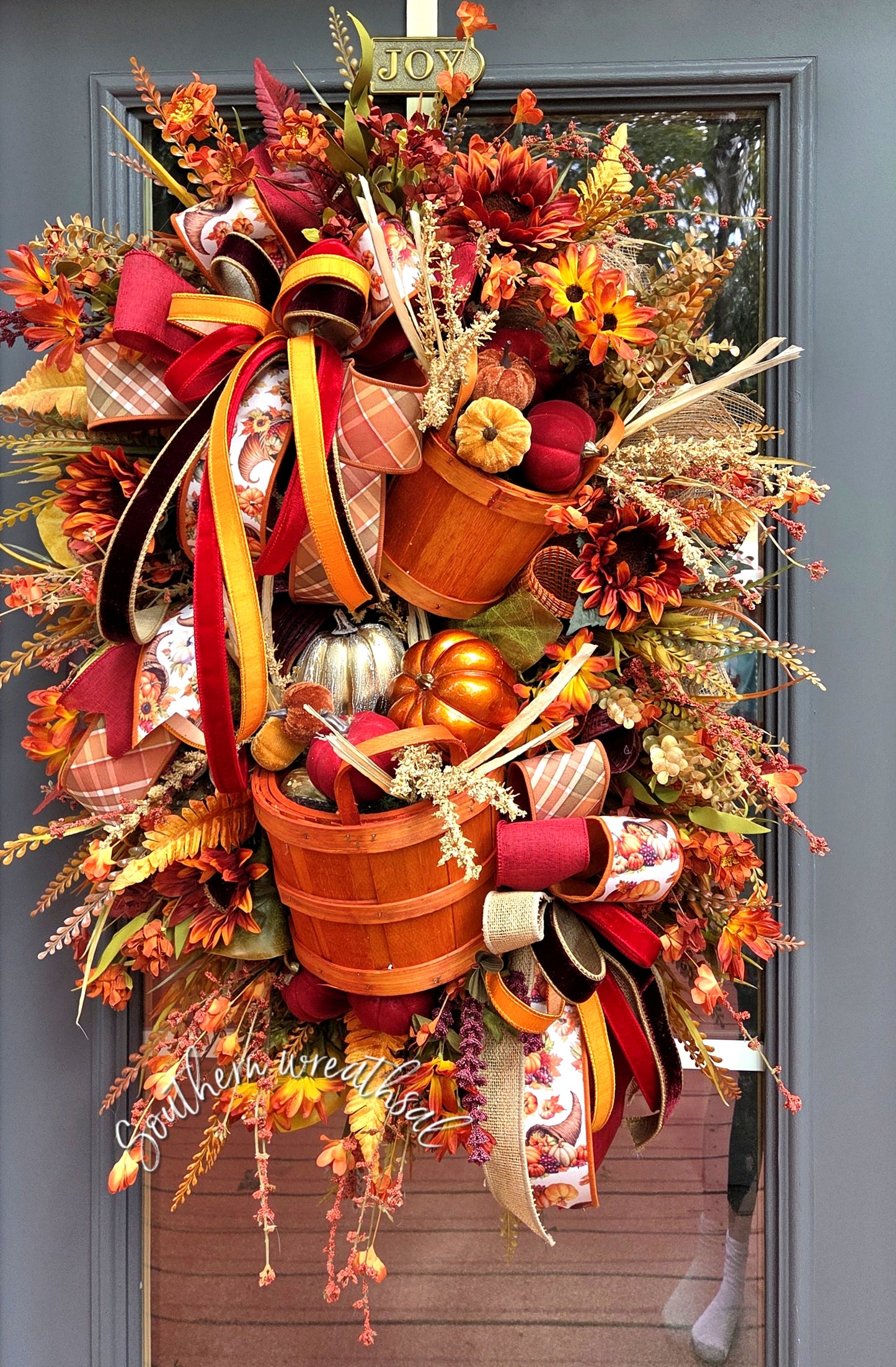 Fall Pumpkin Basket Door Wreath | Thanksgiving Pumpkin Door Decor