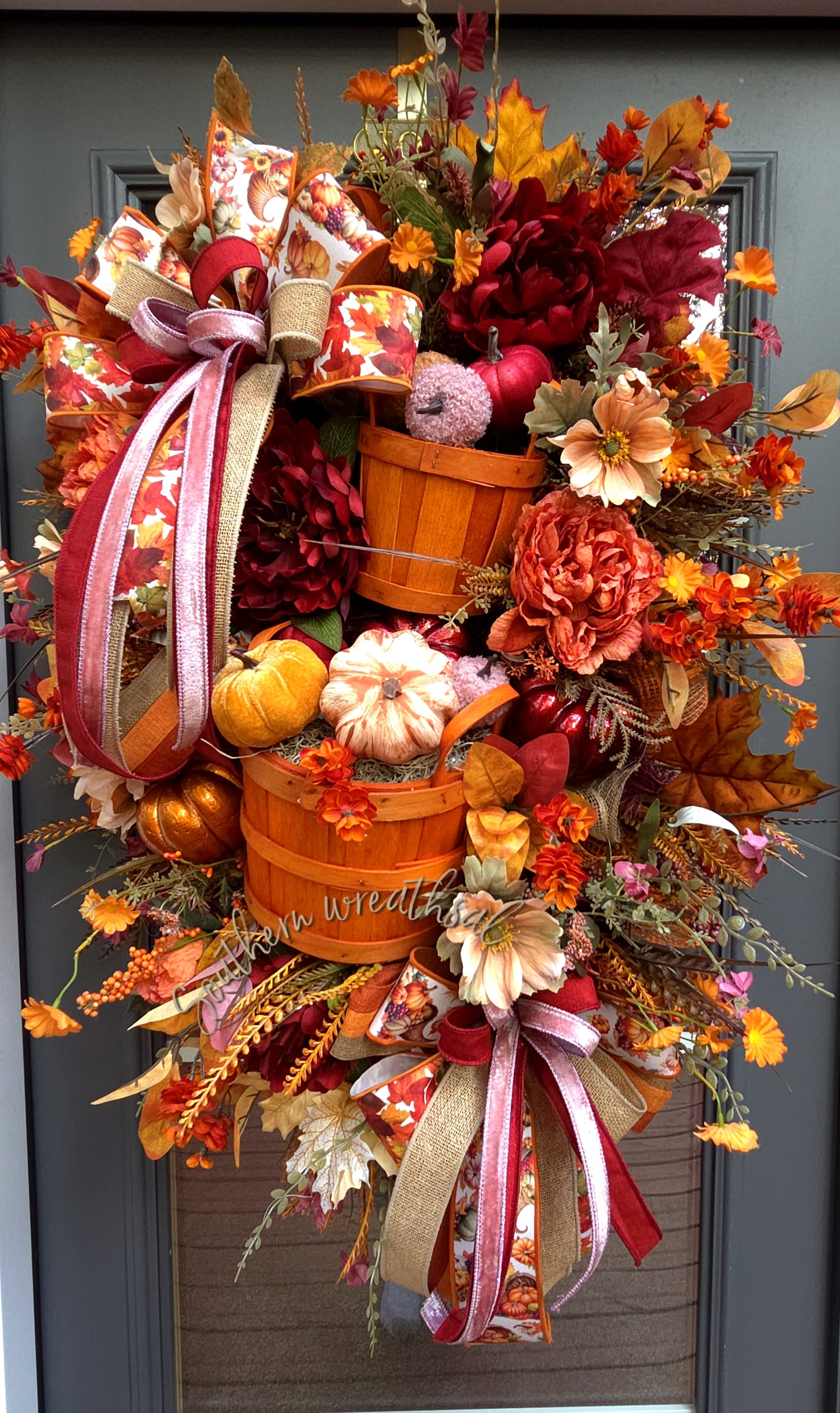 Fall Pumpkin Basket Door Wreath | Thanksgiving Pumpkin Door Decor
