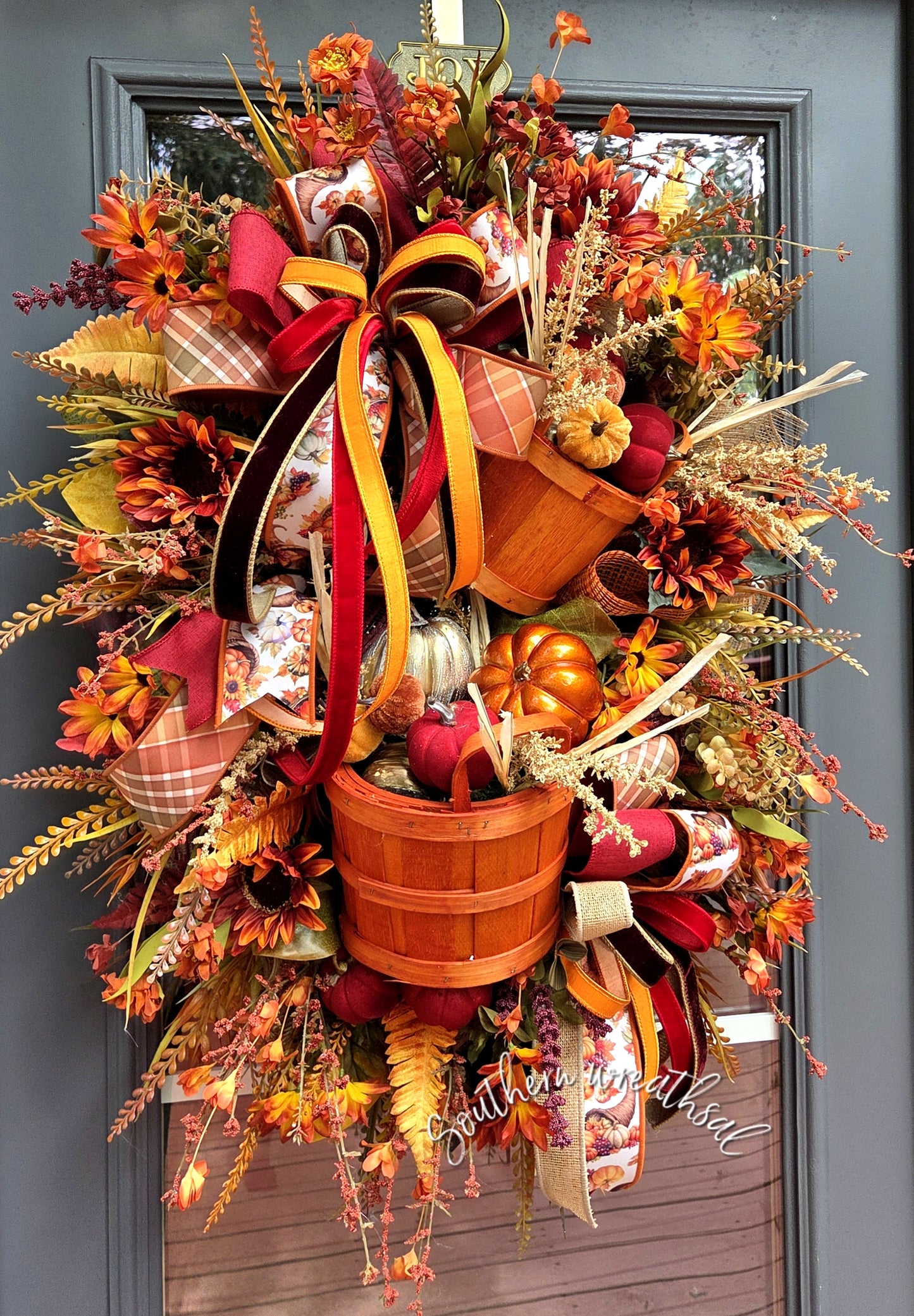 Fall Pumpkin Basket Door Wreath | Thanksgiving Pumpkin Door Decor