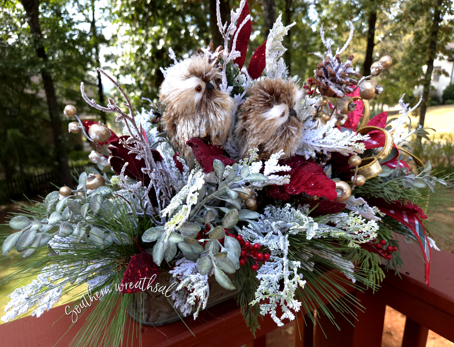 Christmas Woodland Owl Table Centerpiece