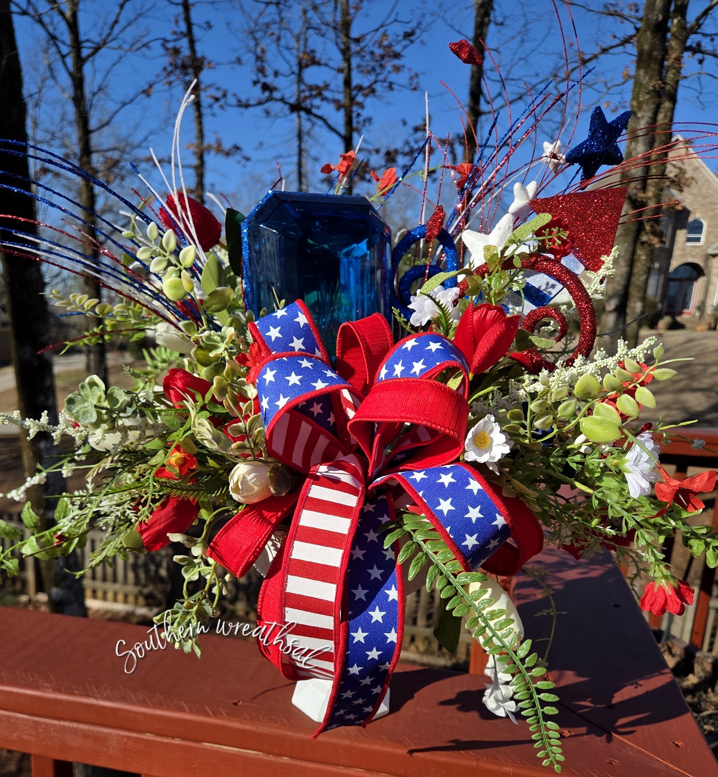 Patriotic Fireworks Floral Arrangement with Jewel Accent