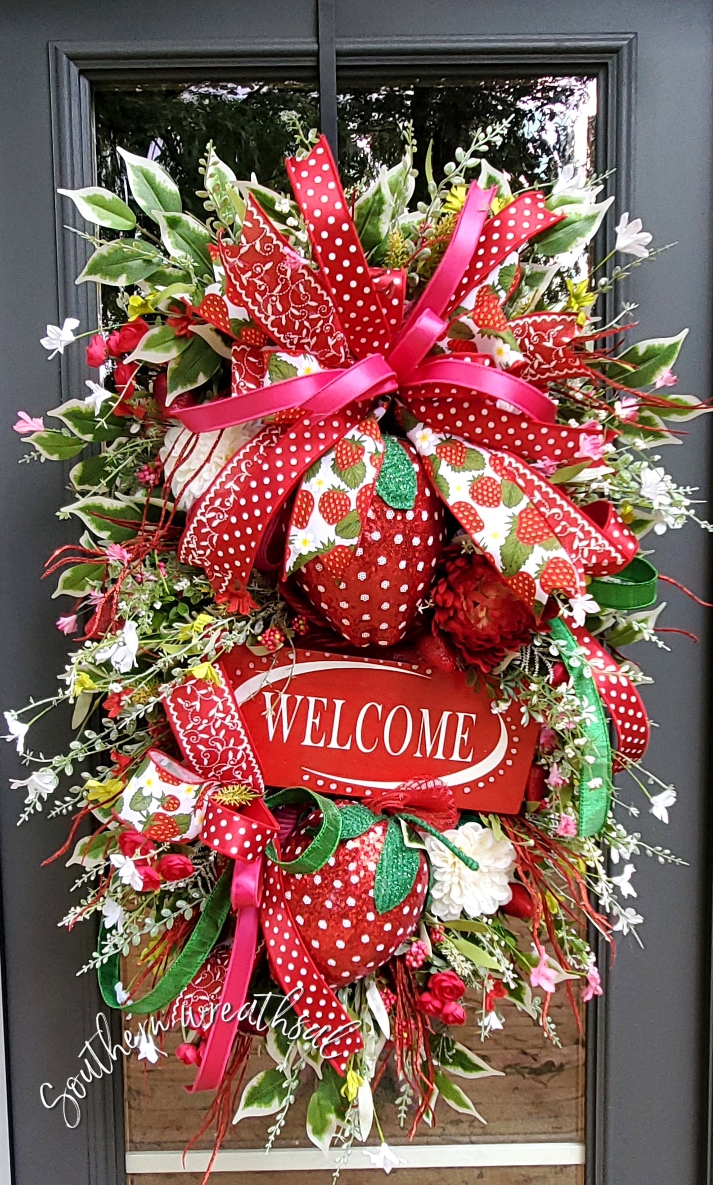 Huge Red & Pink Summer Strawberry Front Door Swag ππ