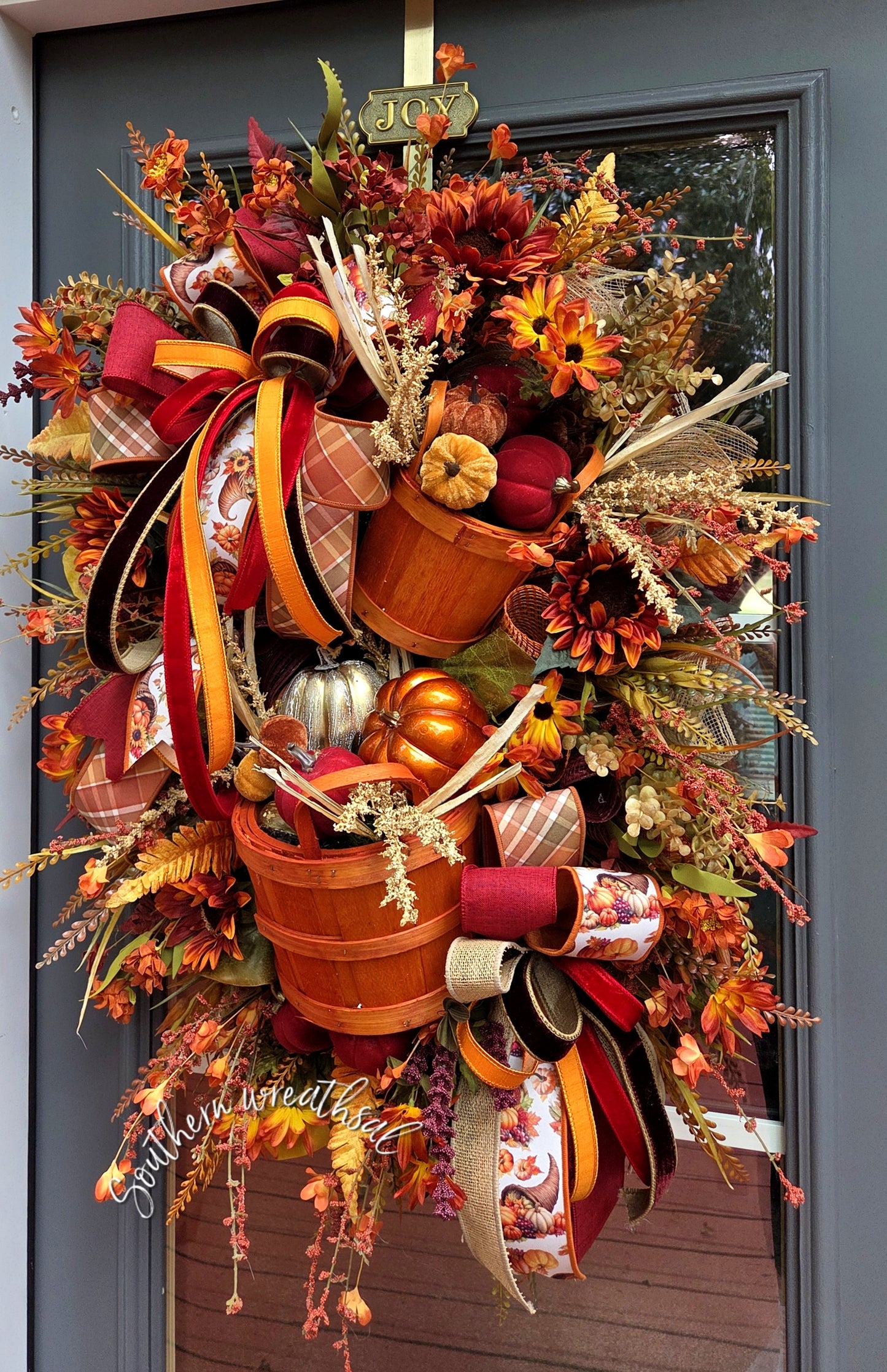 Fall Pumpkin Basket Door Wreath | Thanksgiving Pumpkin Door Decor