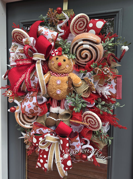 Christmas Gingerbread Girl Front Door Wreath
