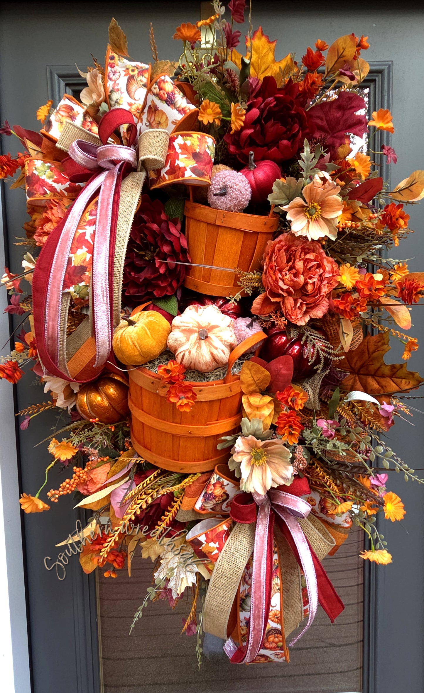 Fall Pumpkin Basket Door Wreath | Thanksgiving Pumpkin Door Decor