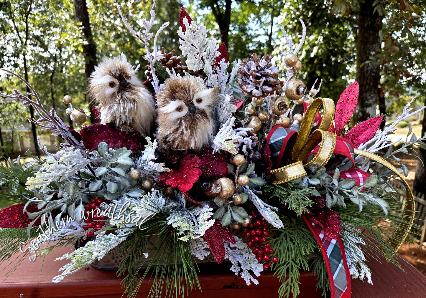 Christmas Woodland Owl Table Centerpiece