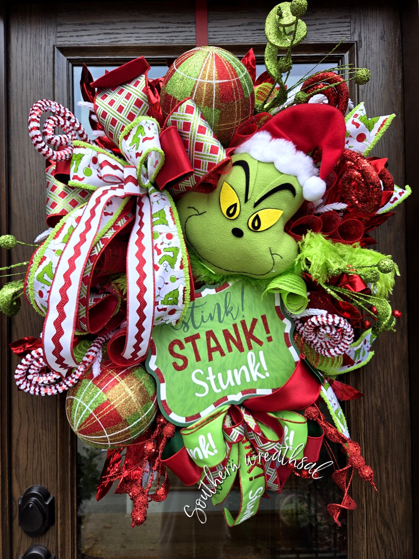 Deluxe Green Monster Christmas Door Wreath