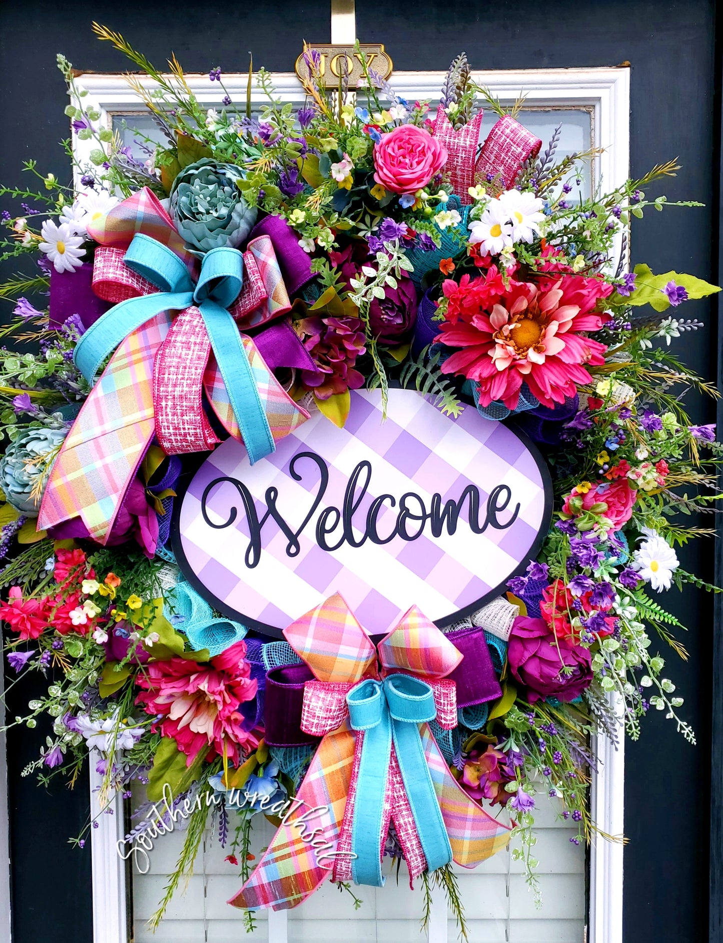Purple Spring Floral Welcome Wreath/ Easter