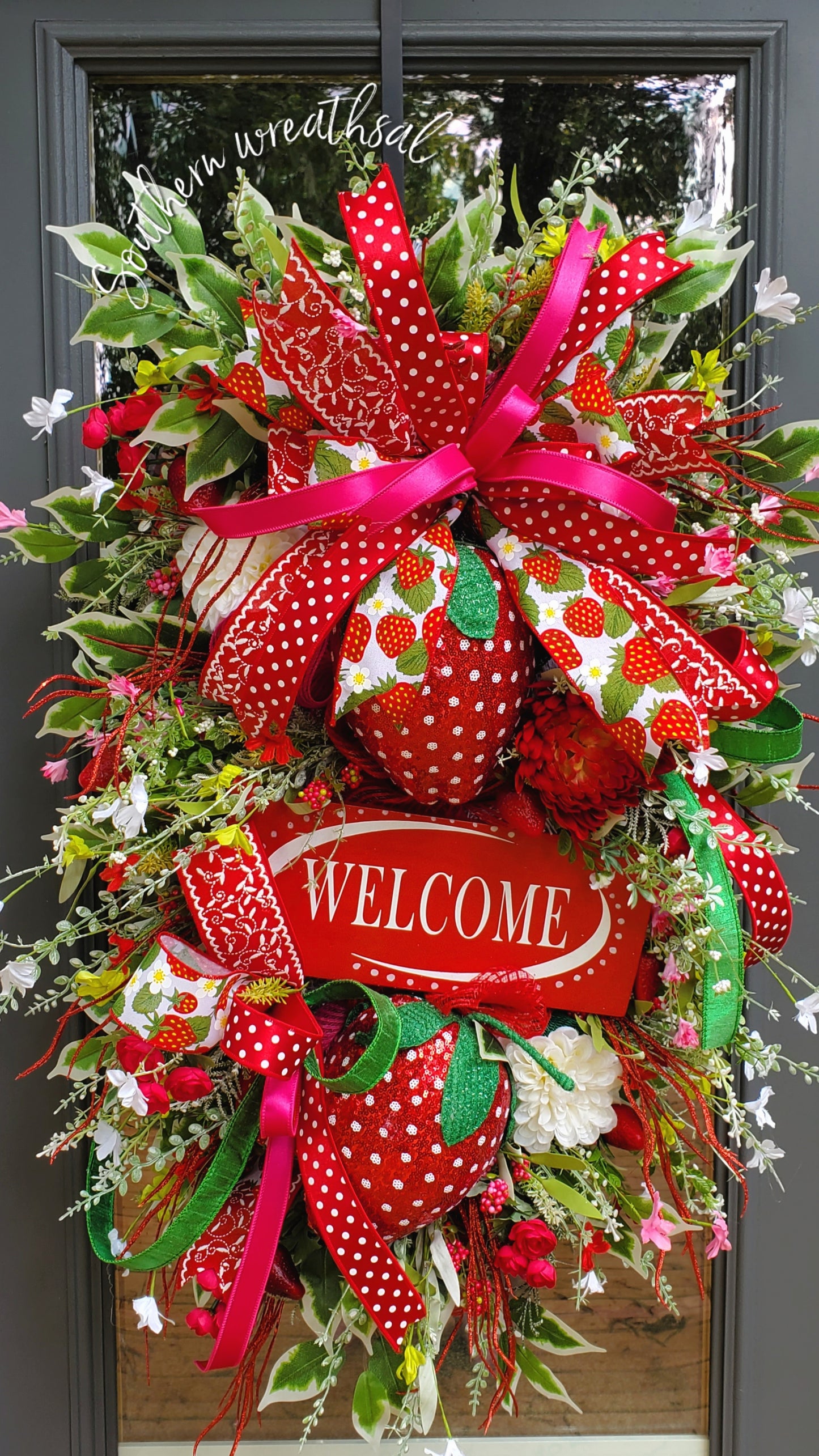 Huge Red & Pink Summer Strawberry Front Door Swag ππ