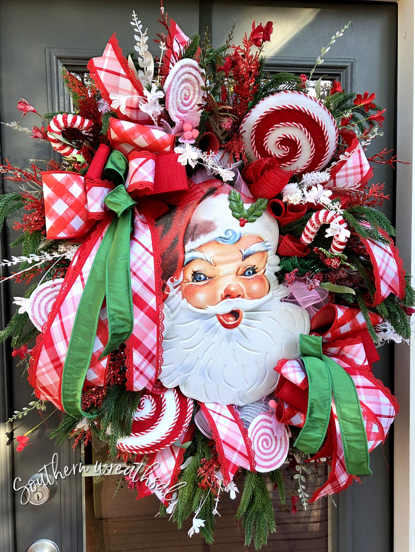Christmas Vintage Santa Red & Pink Deluxe Door Wreath