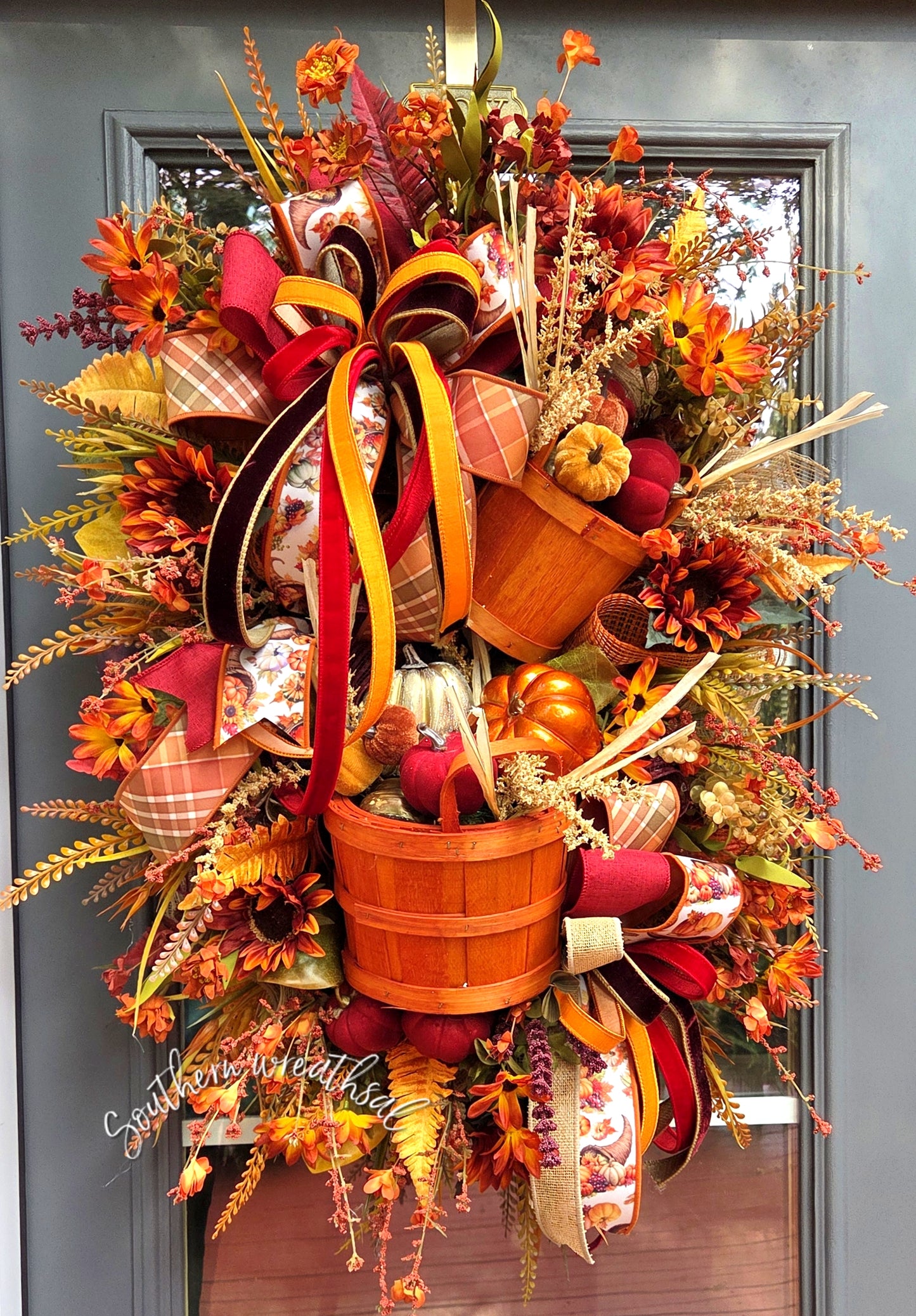 Fall Pumpkin Basket Door Wreath | Thanksgiving Pumpkin Door Decor