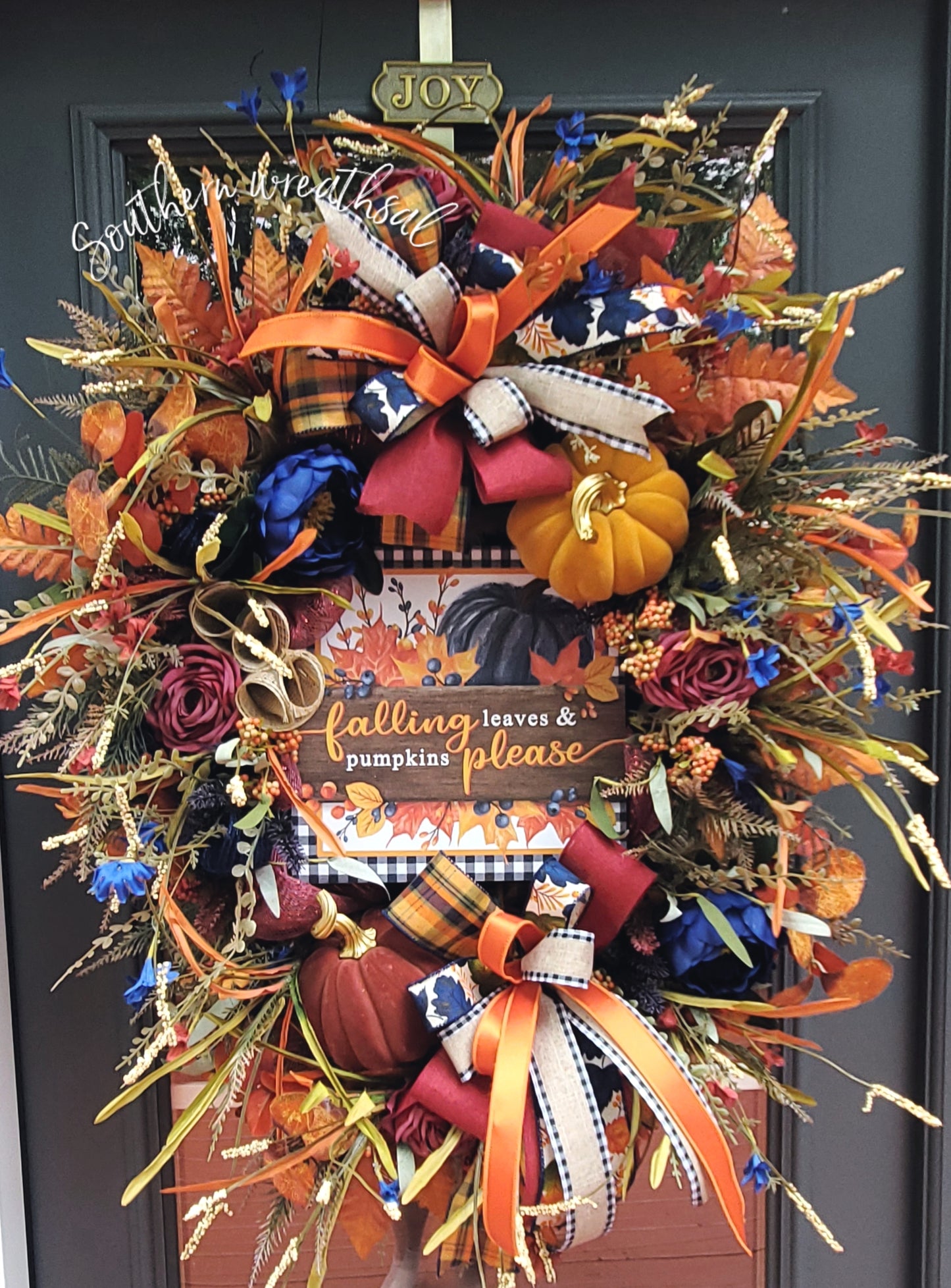Autumn Elegance Wreath – "Navy Pumpkin & Velvet Harvest Blooms"