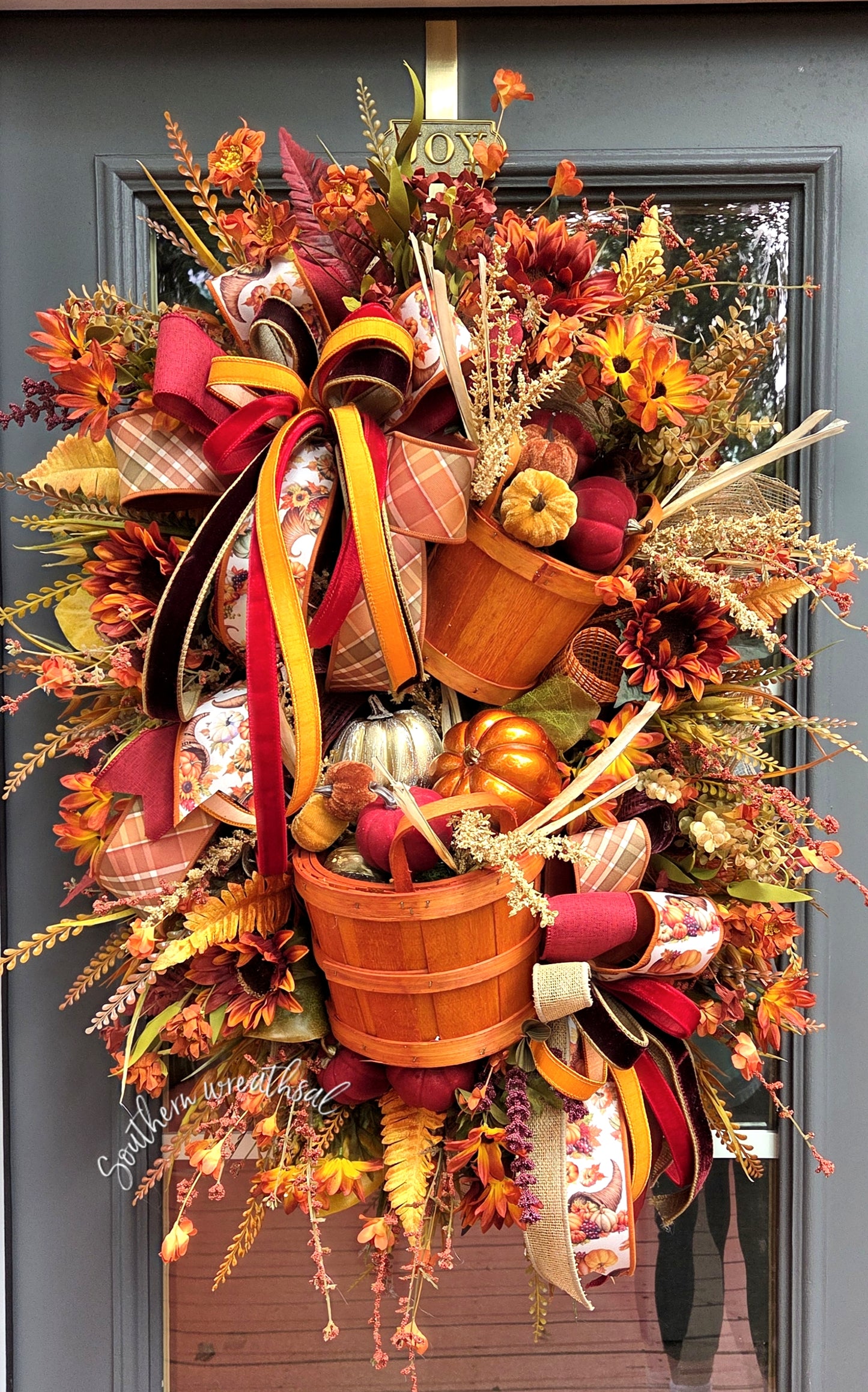 Fall Pumpkin Basket Door Wreath | Thanksgiving Pumpkin Door Decor