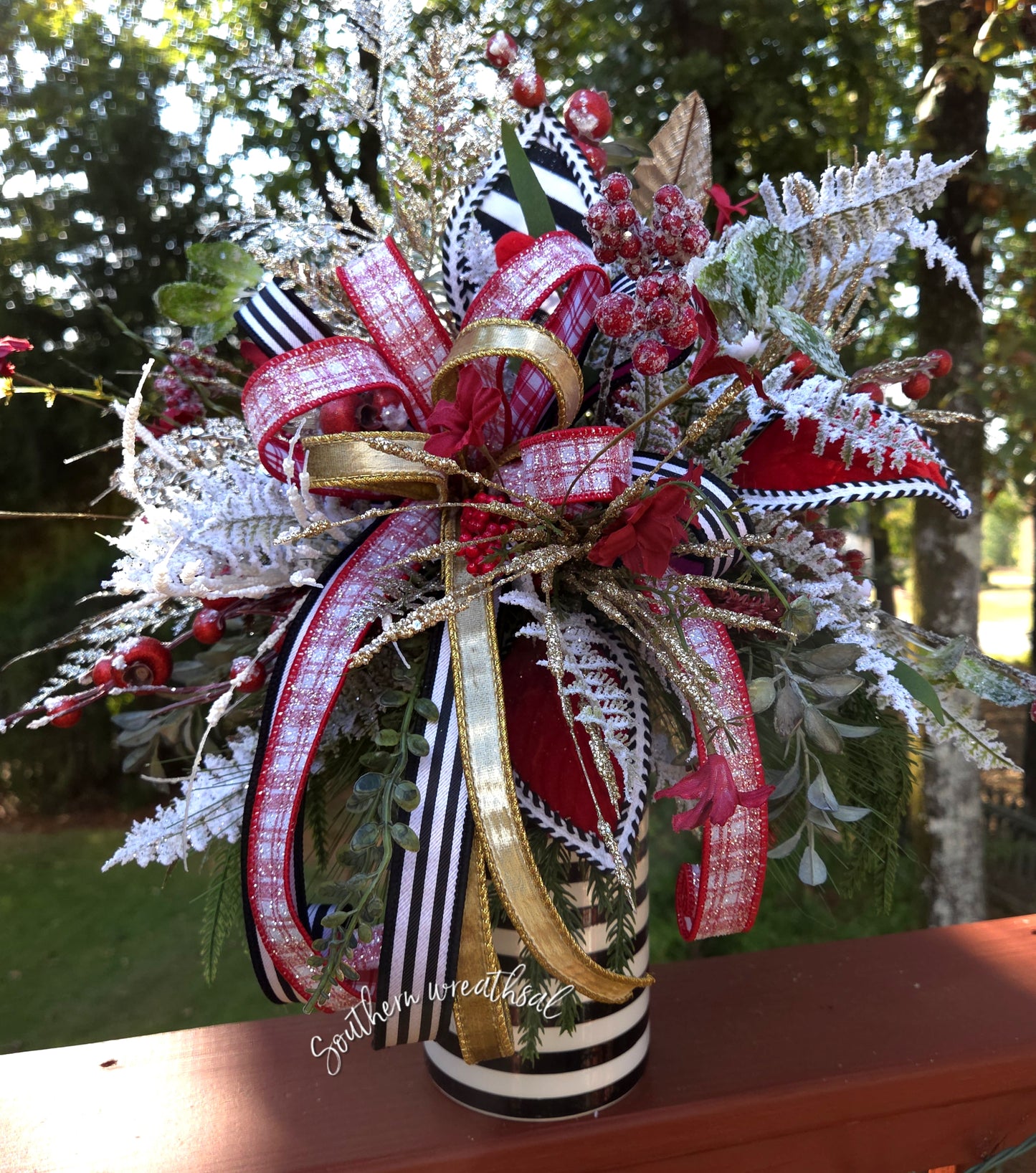 Elegant Red and Black Winter Wonderland Christmas Arrangement