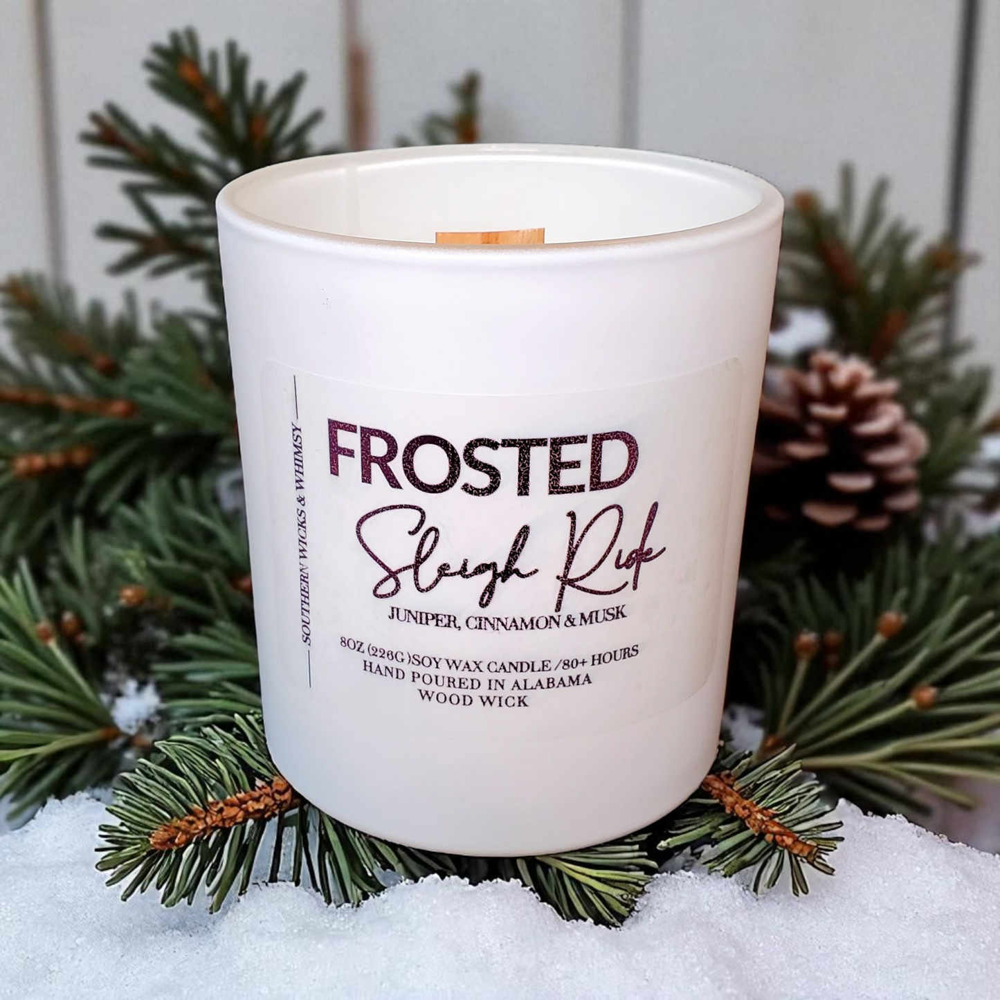 Holiday Collection- Frosted Sleigh Ride 8oz Soy Candle- Juniper