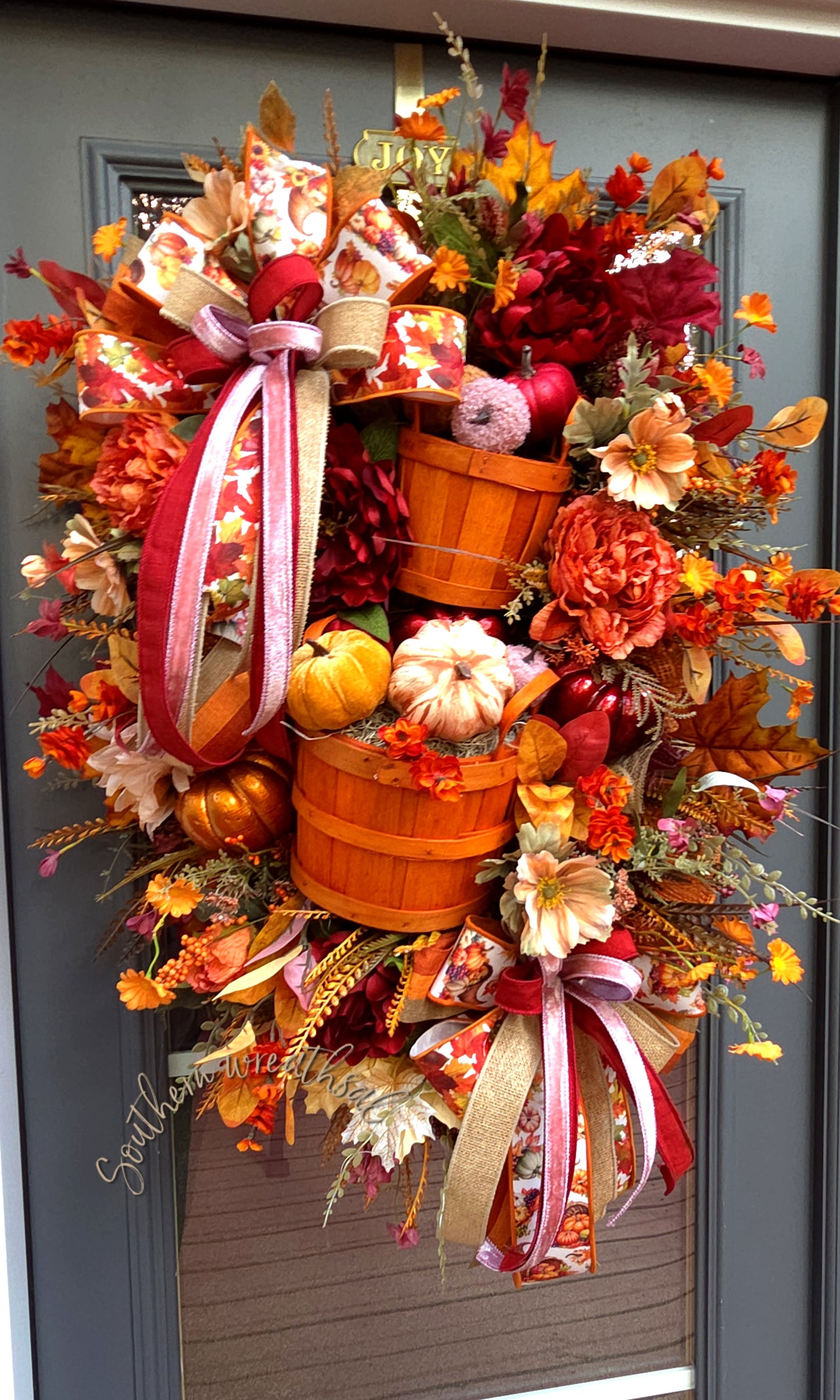 Fall Pumpkin Basket Door Wreath | Thanksgiving Pumpkin Door Decor