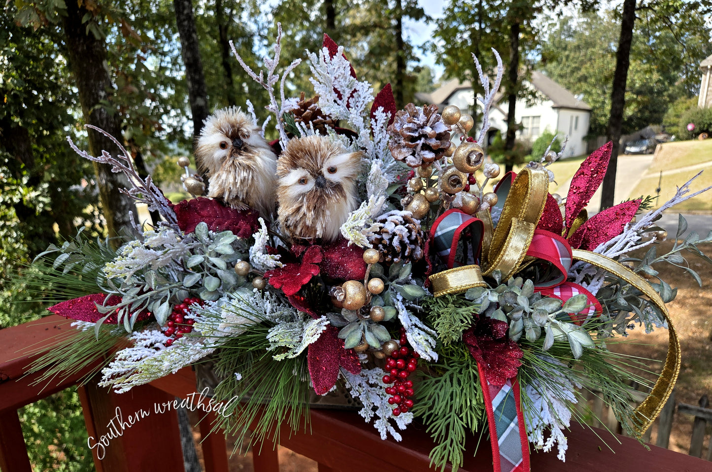 Christmas Woodland Owl Table Centerpiece