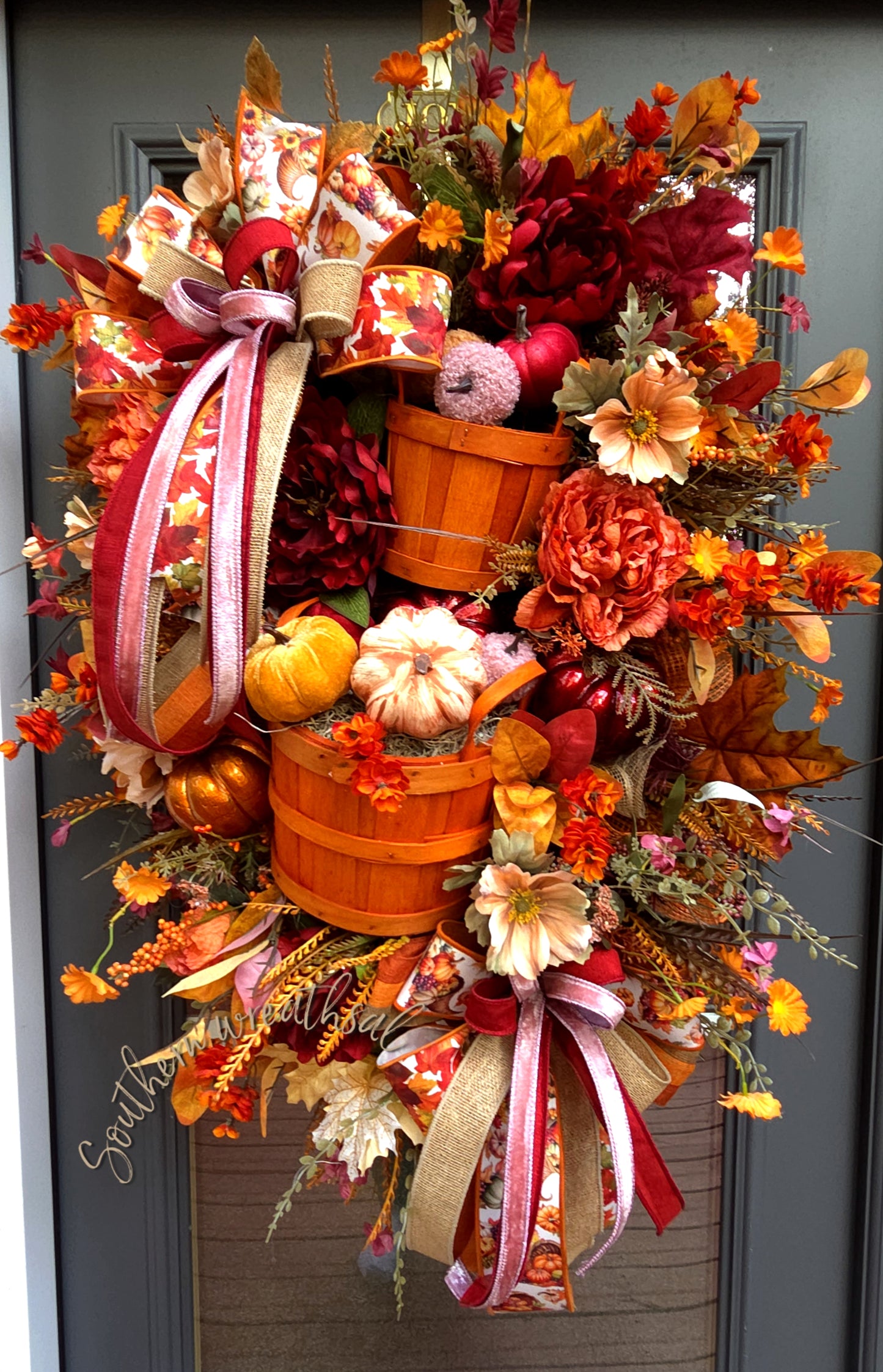 Fall Pumpkin Basket Door Wreath | Thanksgiving Pumpkin Door Decor
