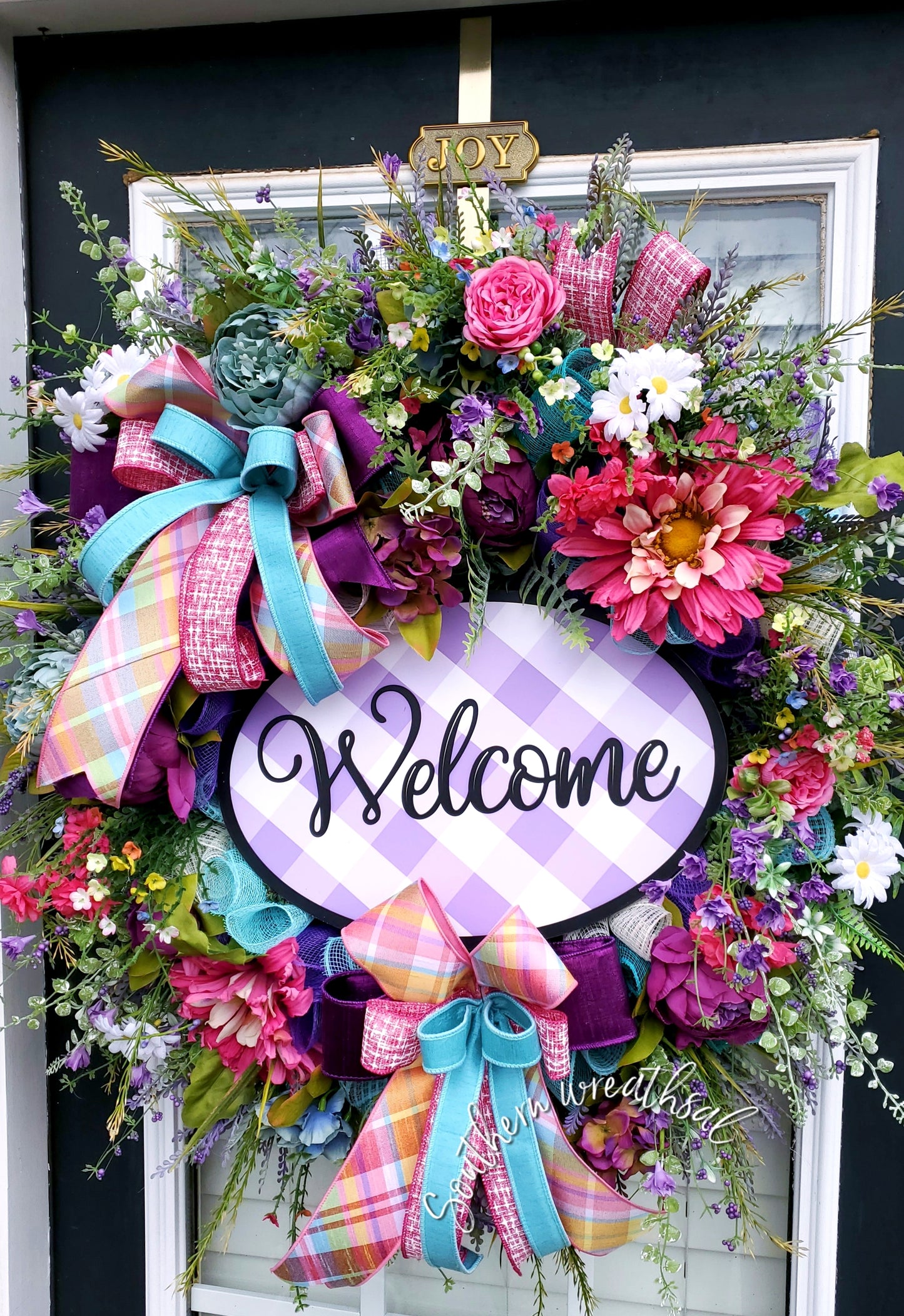 Purple Spring Floral Welcome Wreath/ Easter