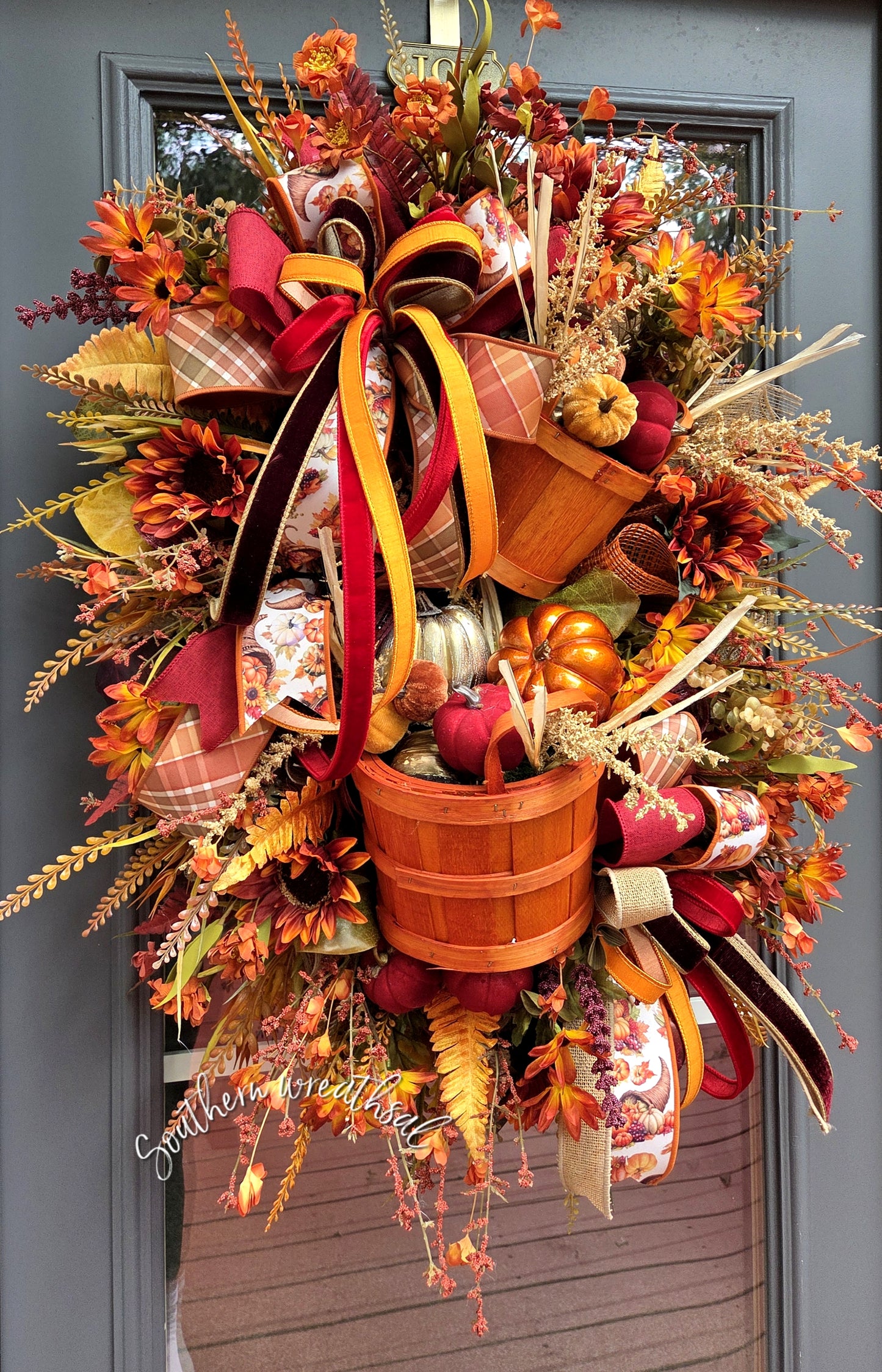 Fall Pumpkin Basket Door Wreath | Thanksgiving Pumpkin Door Decor
