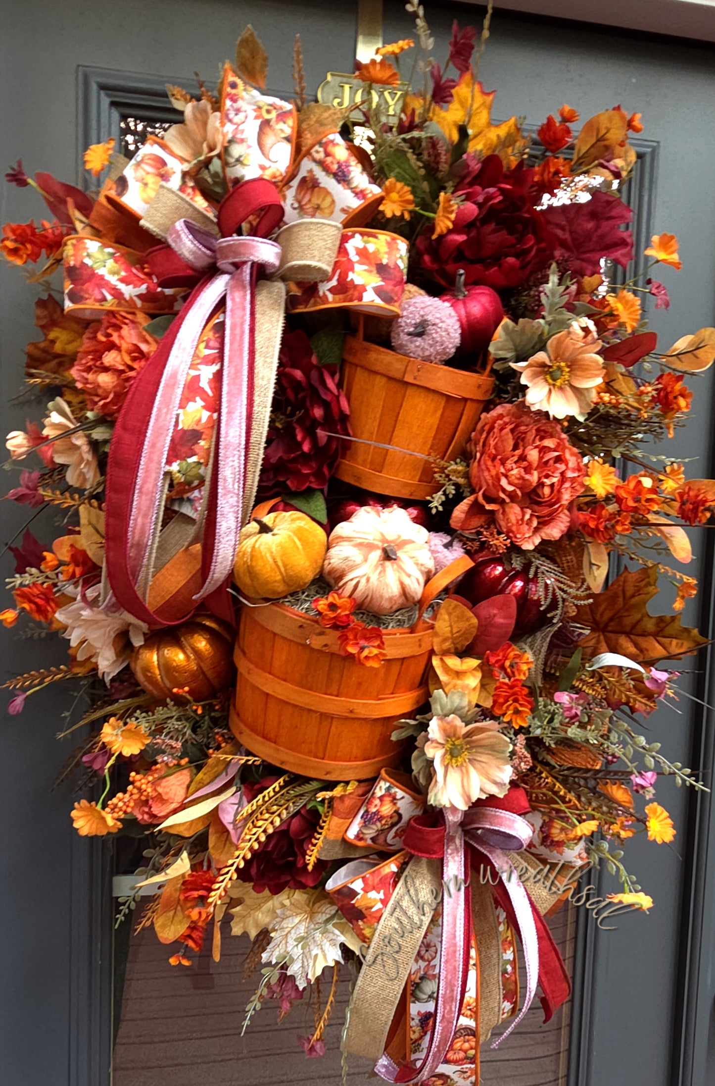 Fall Pumpkin Basket Door Wreath | Thanksgiving Pumpkin Door Decor