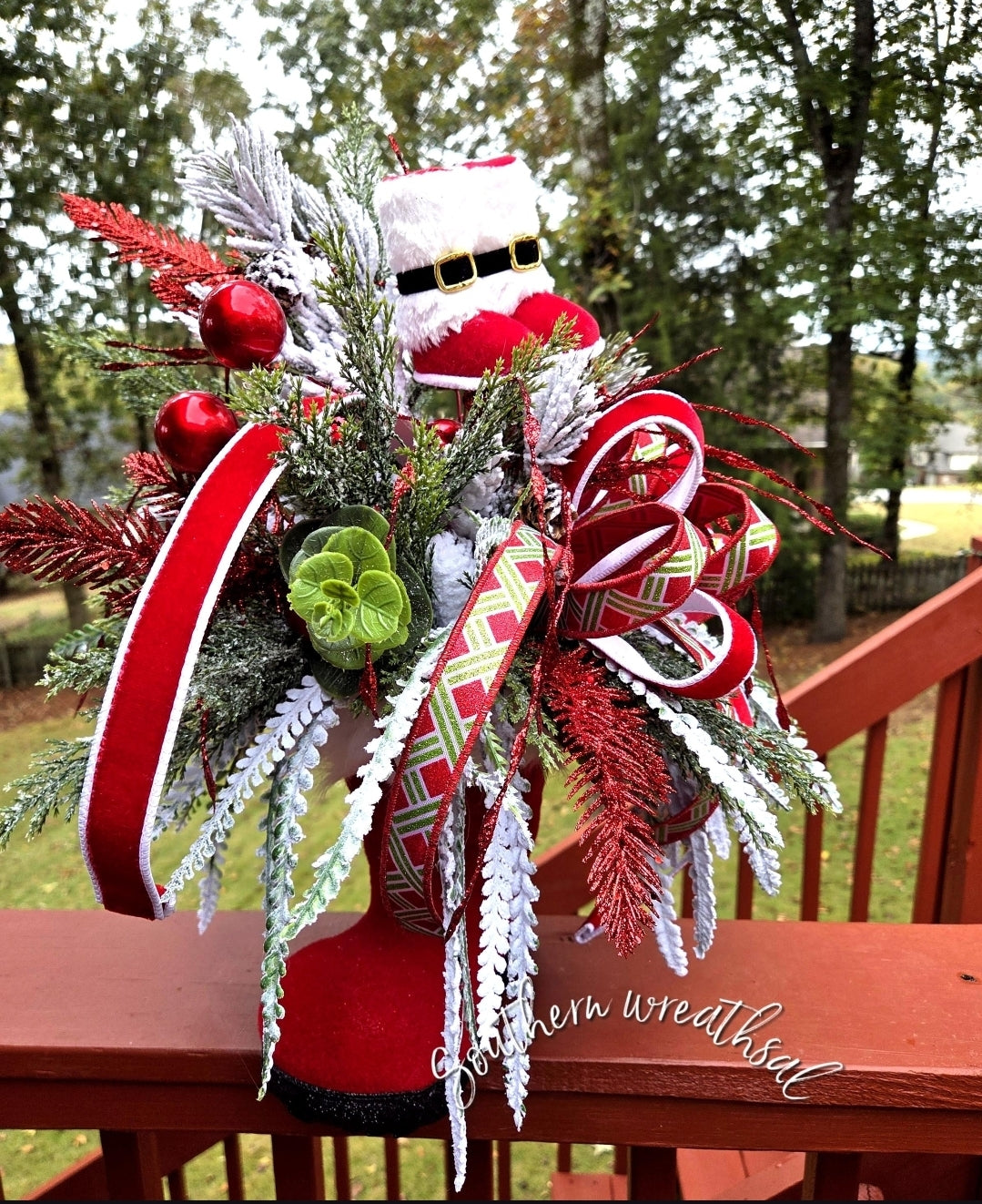 Christmas Red Santa Boot Whimsical Table Centerpiece