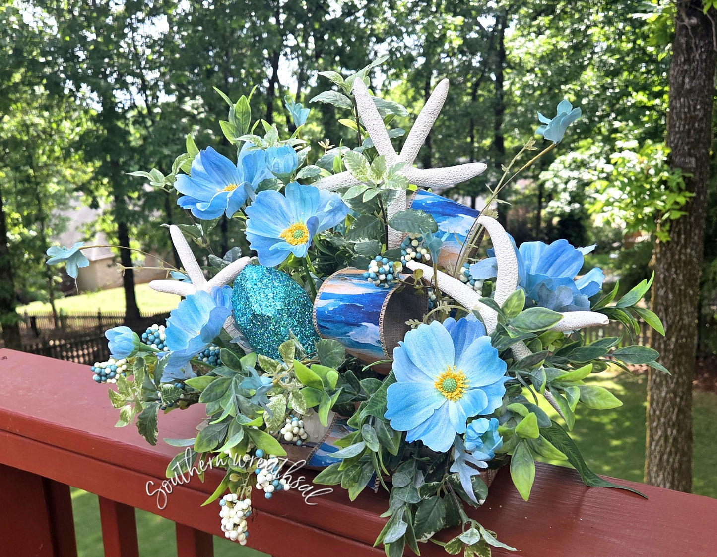 Coastal Blue Floral Dough Bowl Arrangement
