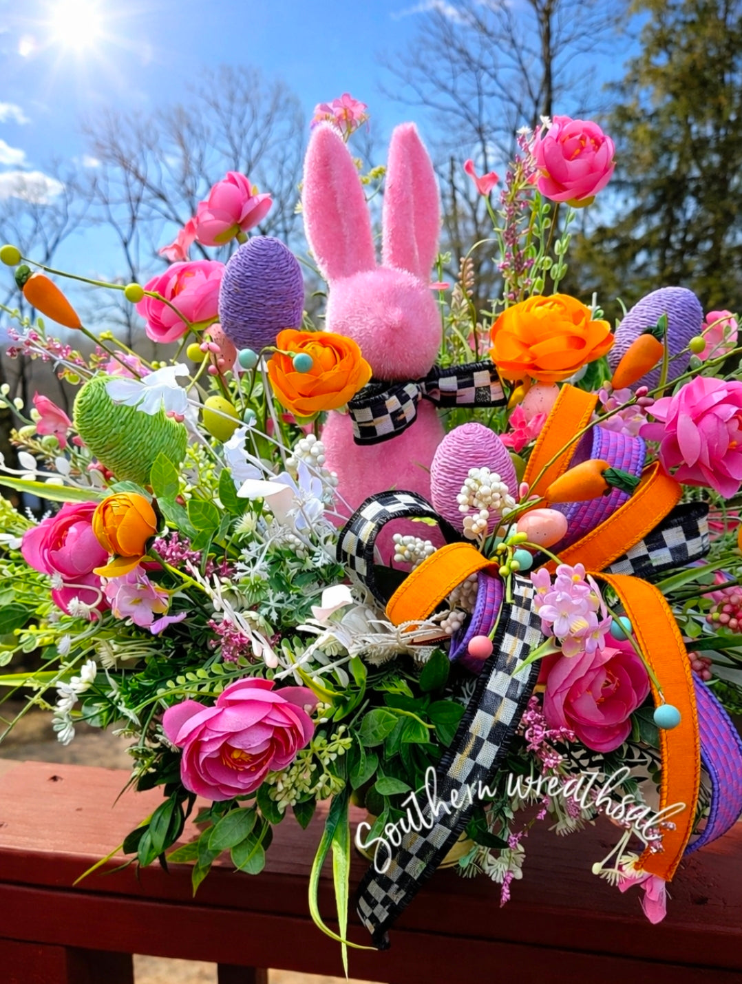 Pink Flocked Easter Bunny Arrangement