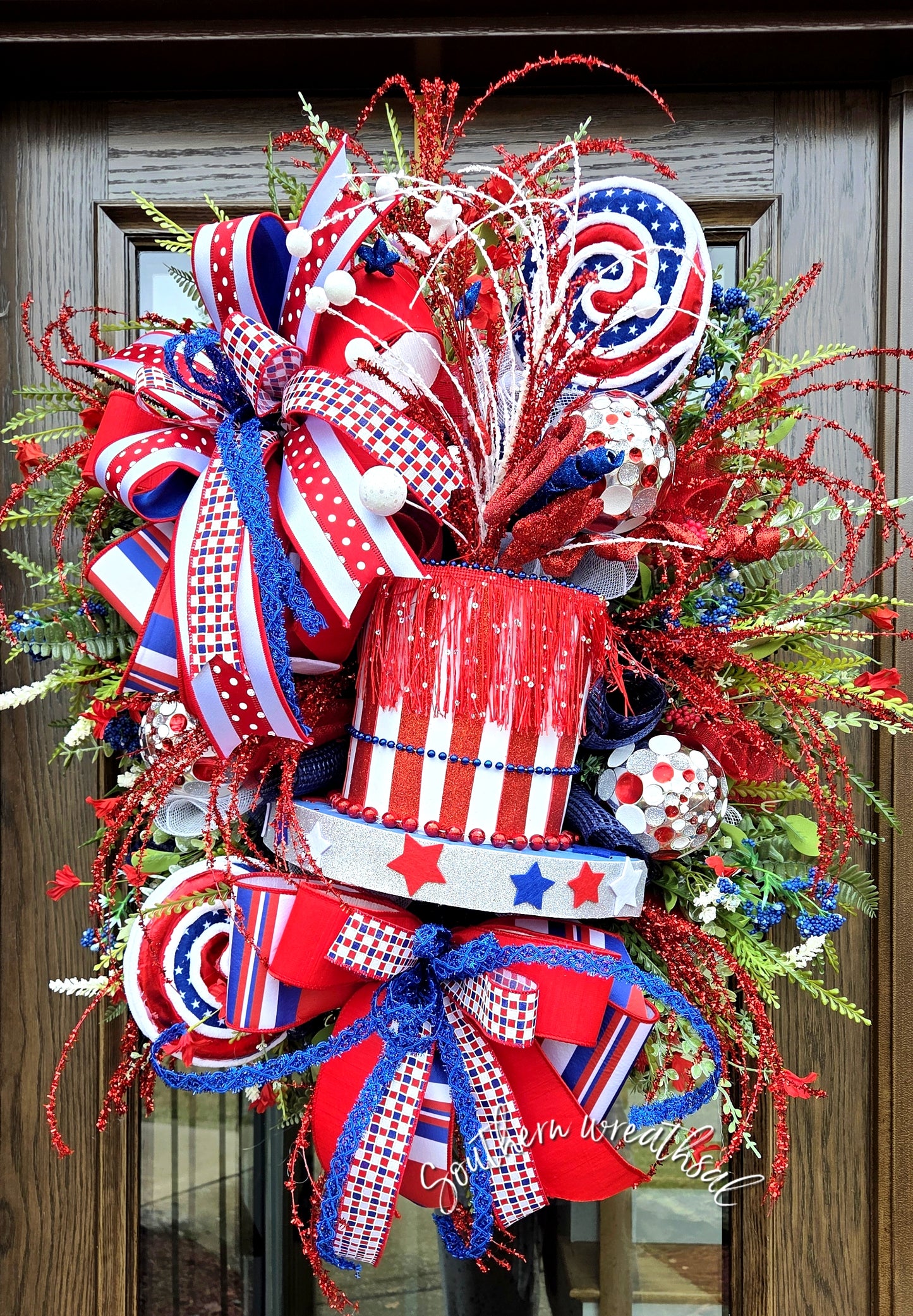 July 4th Patriotic Fireworks Front Door Wreath- Uncle Sam Fireworks