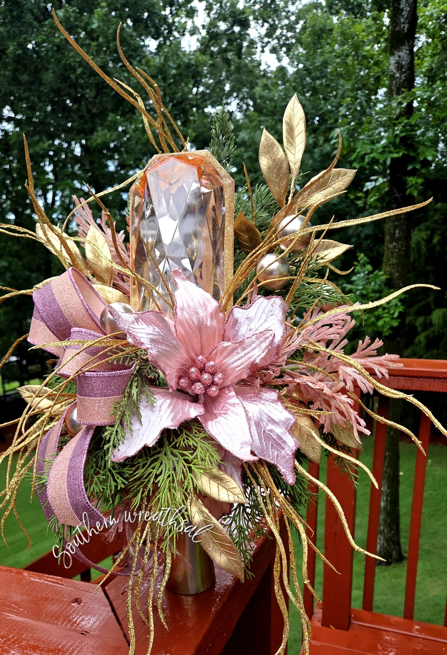 Blush Pink & Gold Jeweled Christmas Arrangement