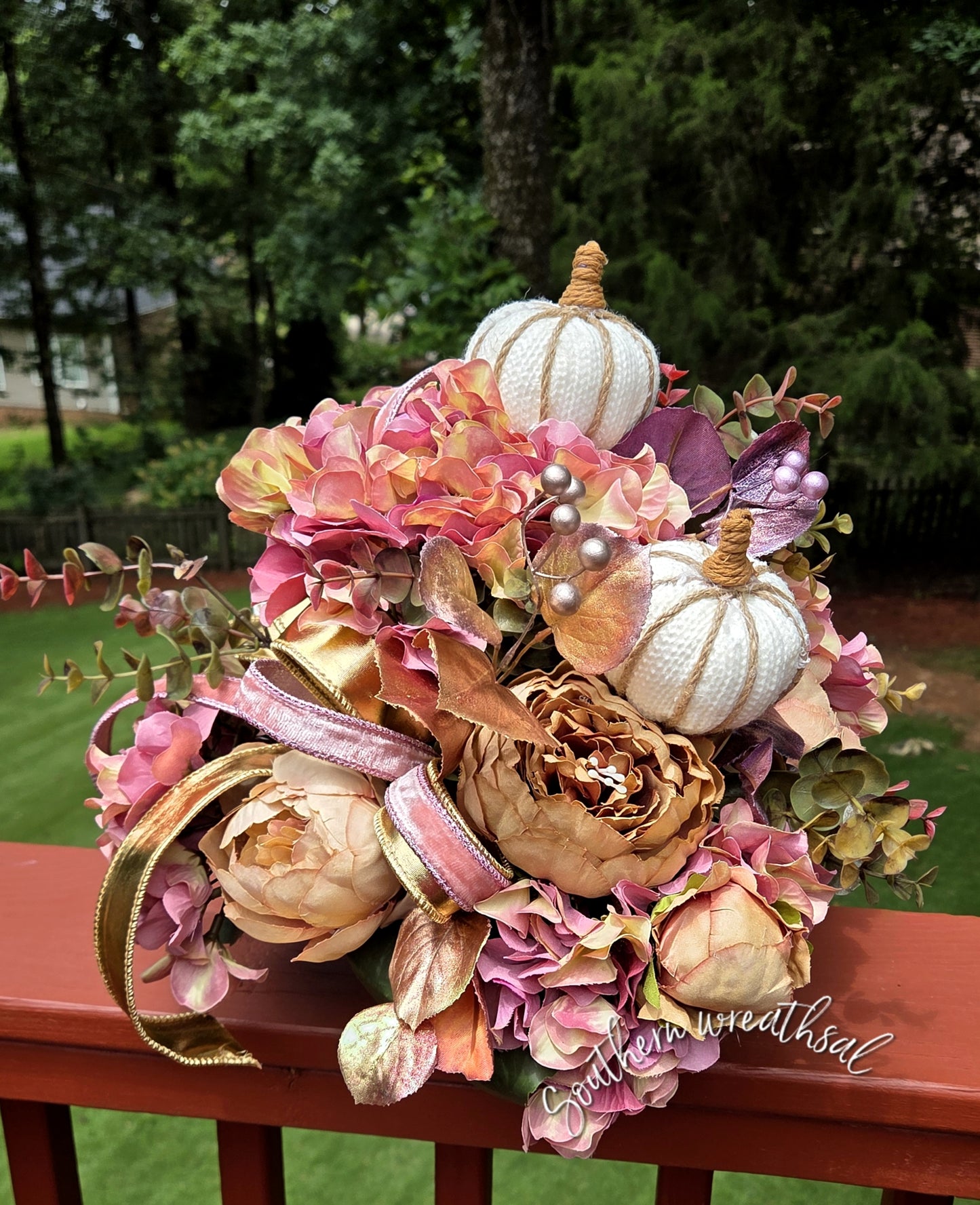 Fall Mauve Hydrangea Peony Table Centerpiece