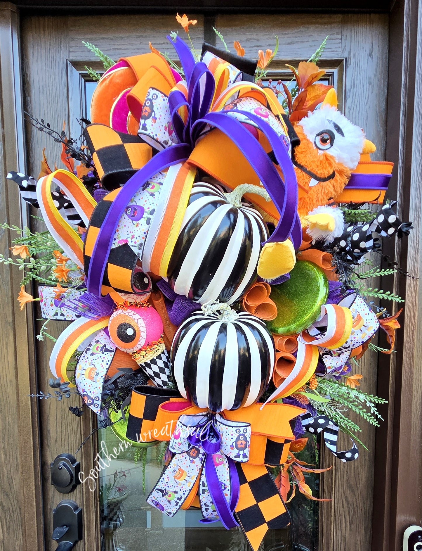 Halloween Monster Wreath, Whimsical Black & White Pumpkin Halloween Wreath