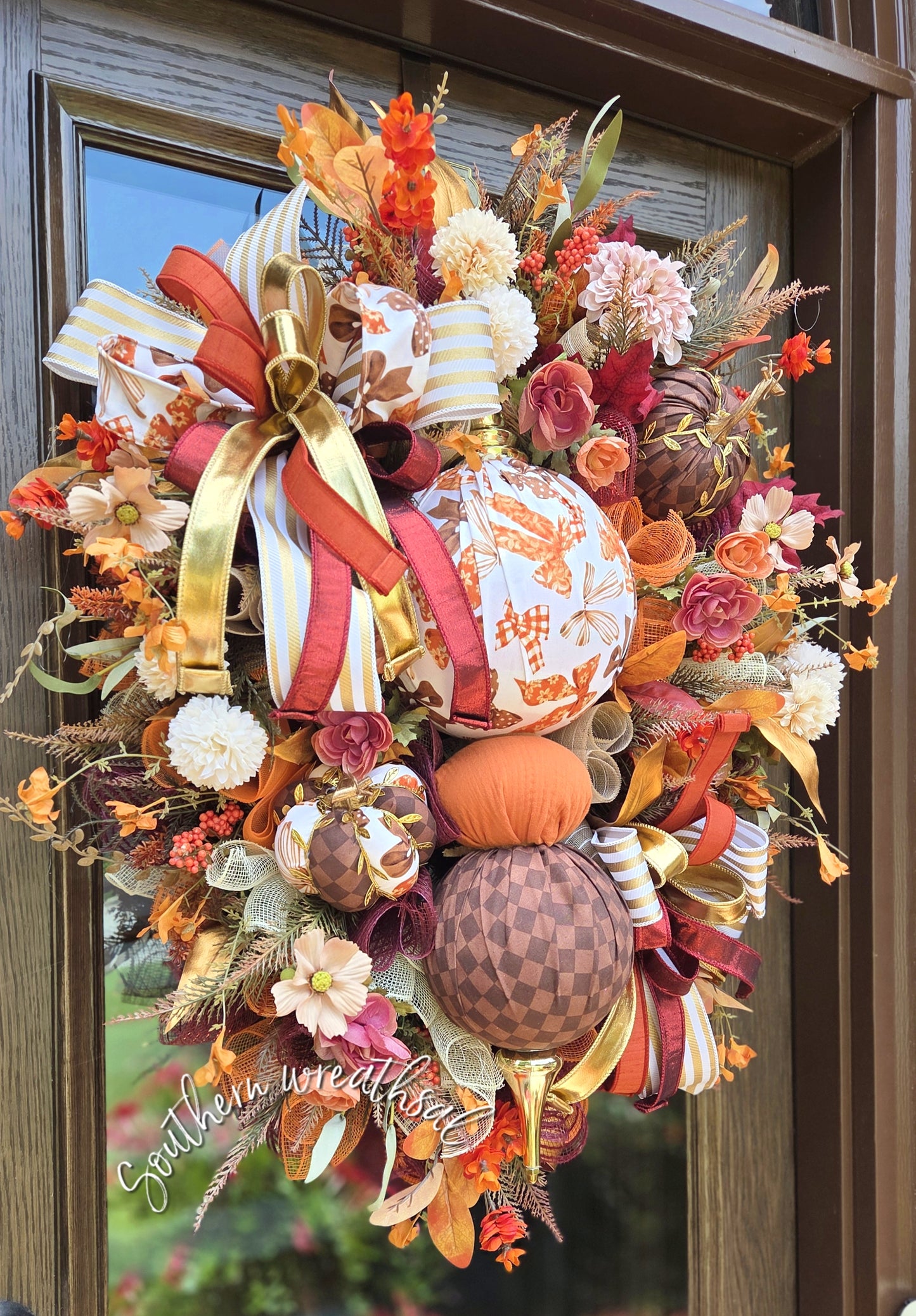 Deluxe Fall Finial Door Wreath – Luxury Designer Autumn Front Door Decor