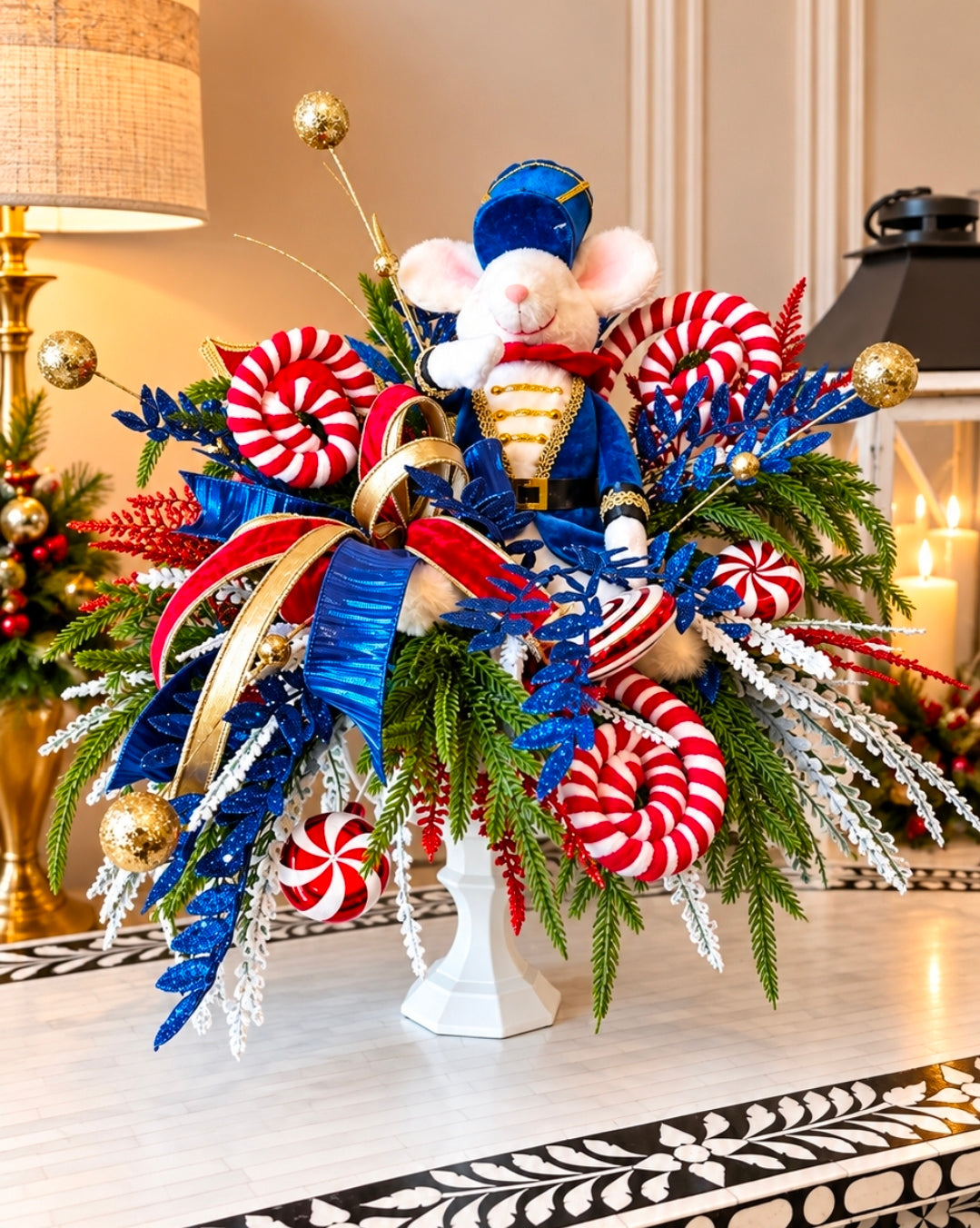 Christmas Nutcracker Blue Mouse Table Arrangement