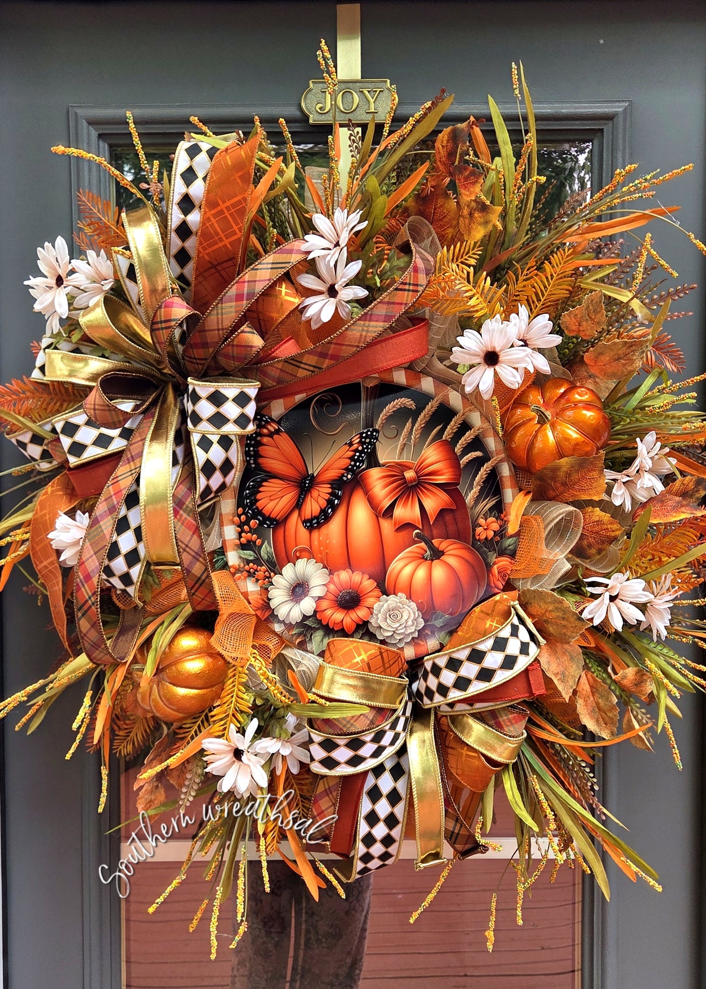 Elegant Fall Pumpkin Patch Designer Front Door Wreath