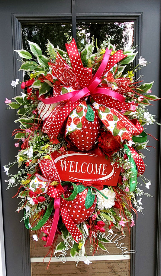 Huge Red & Pink Summer Strawberry Front Door Swag 🍓🍓