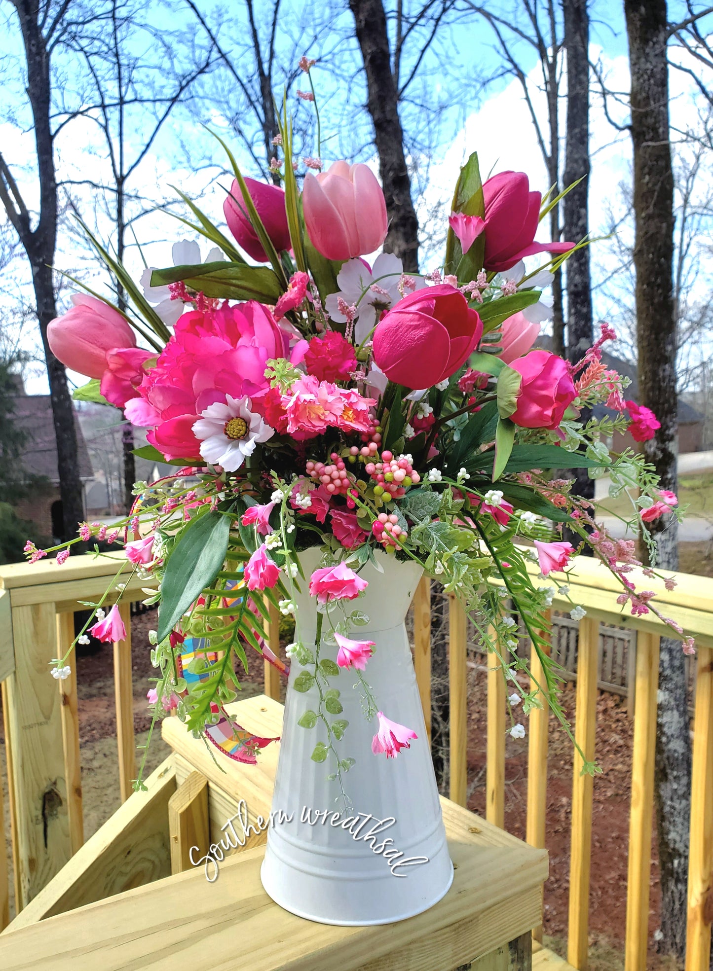 Pink Peony and Tulip Spring / Easter Floral Arrangement