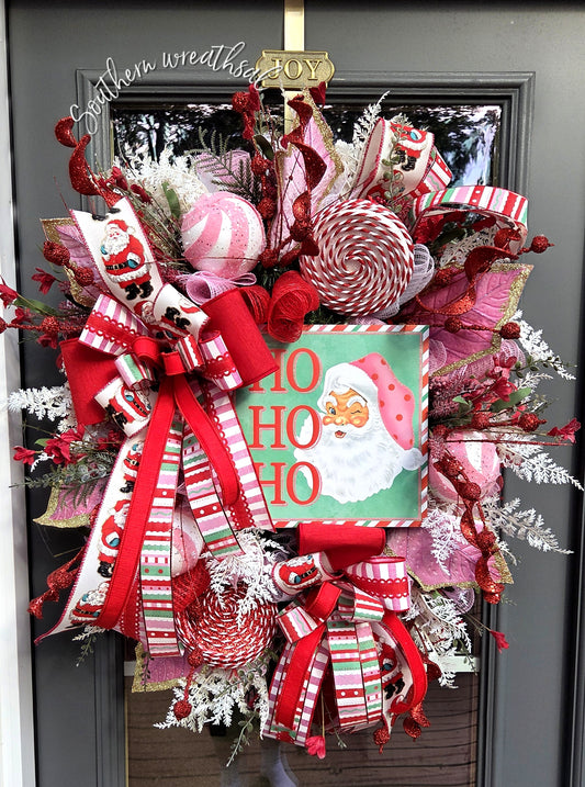 Red &Pink Vintage Santa Christmas Door Wreath
