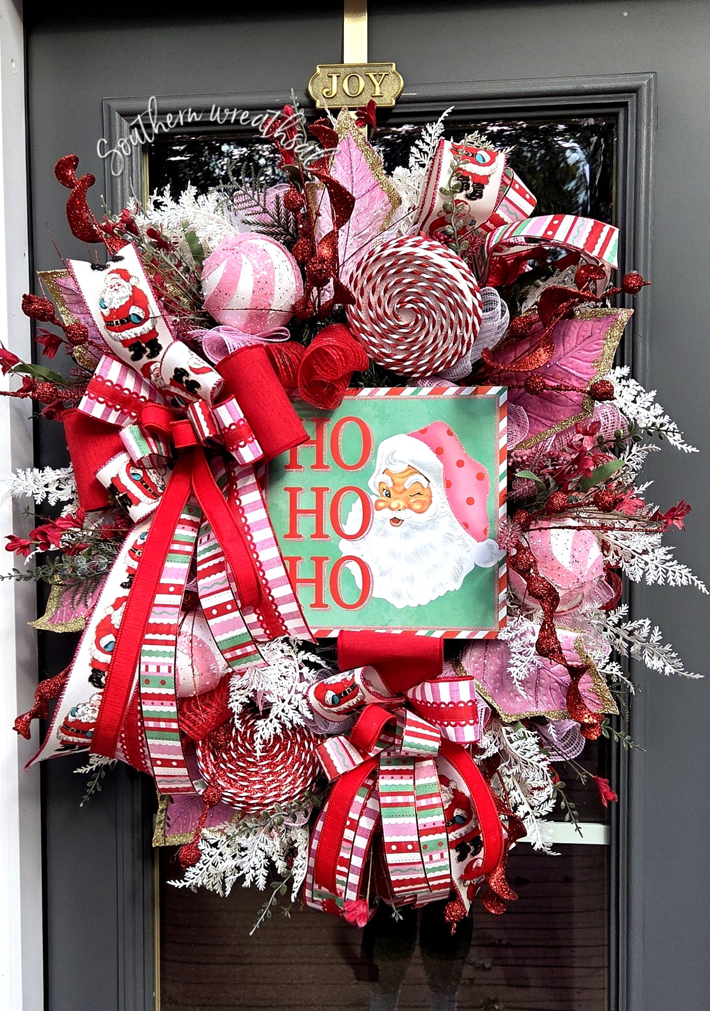 Red &Pink Vintage Santa Christmas Door Wreath