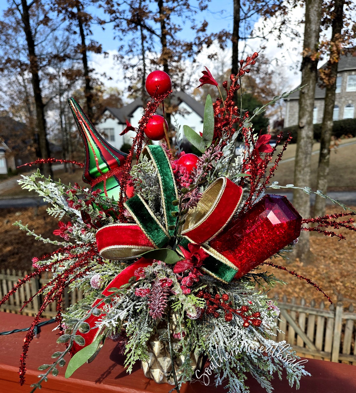 Christmas Red & Green Plaid Jewel Designer Table Centerpiece