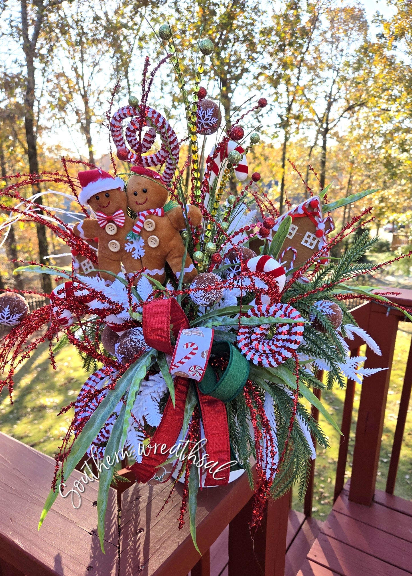 Christmas Gingerbread Centerpiece- Holiday Candy Cane Gingerbread Decor