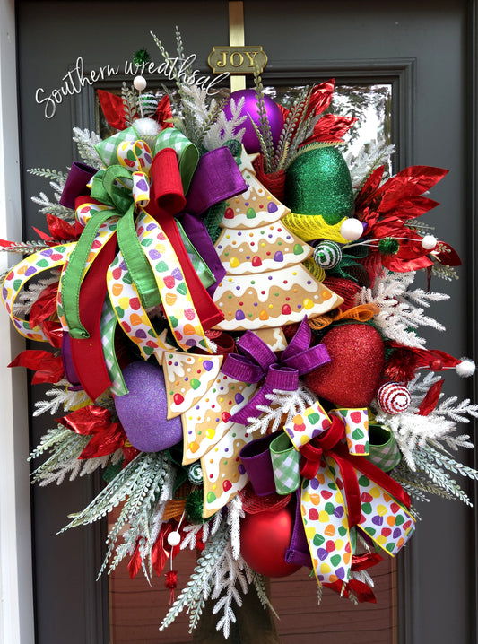 Whimsical Large Christmas Gumdrop Tree Door Wreath
