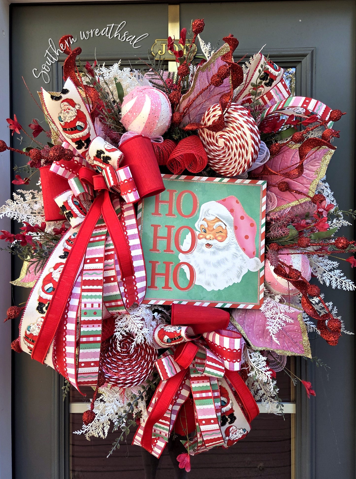 Red &Pink Vintage Santa Christmas Door Wreath
