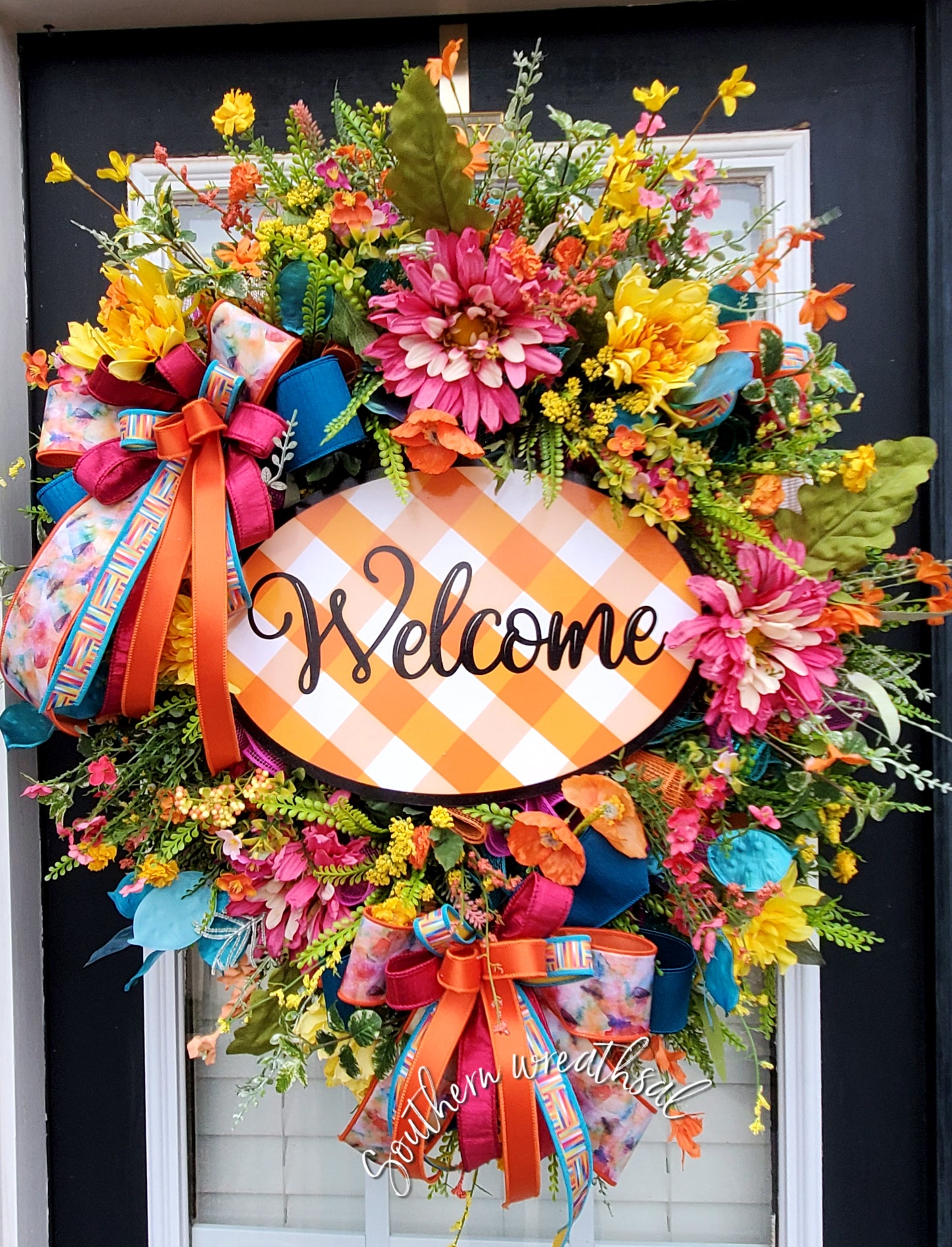 Spring Pink and Orange Welcome Door Wreath / Mother's Day Gift