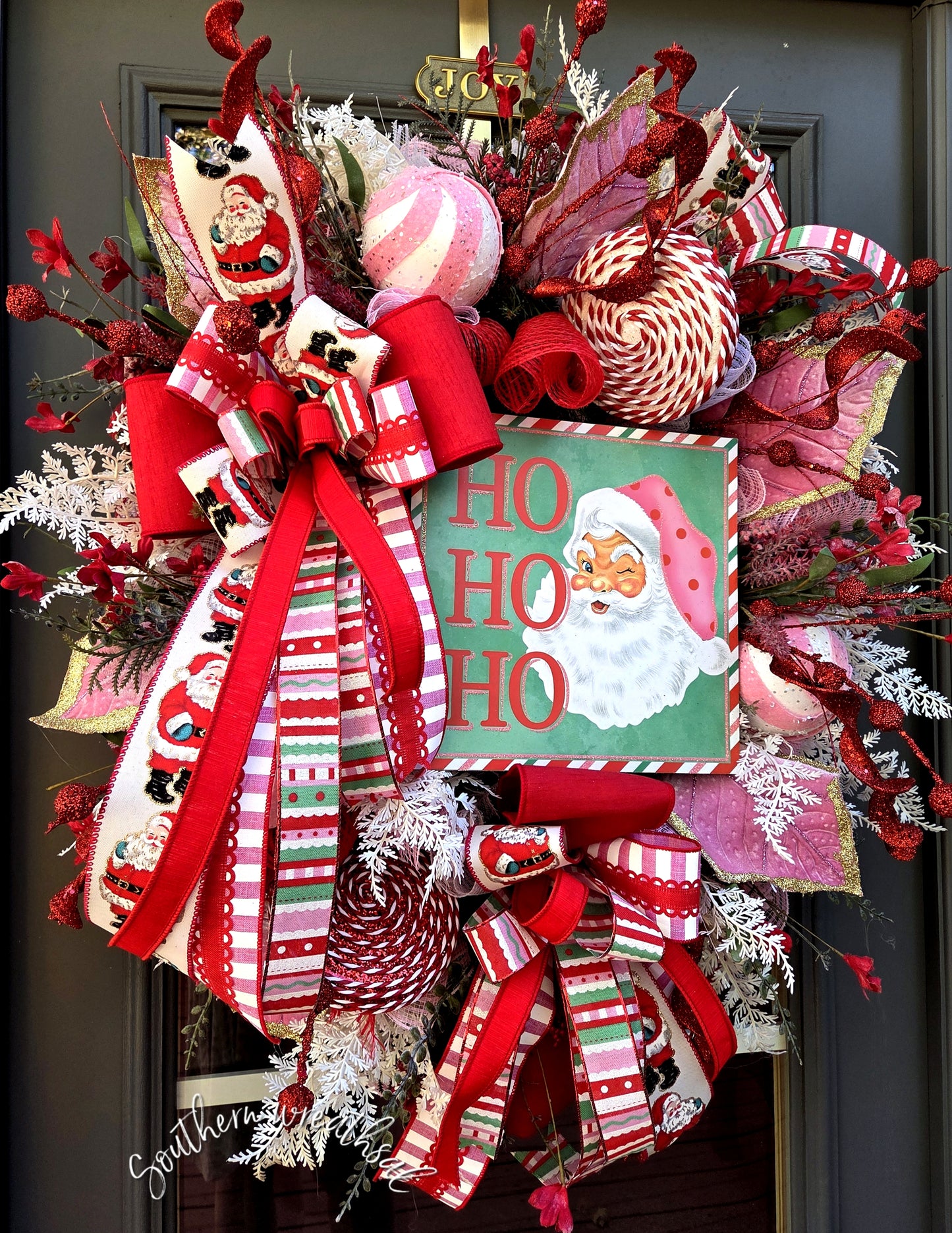 Red &Pink Vintage Santa Christmas Door Wreath