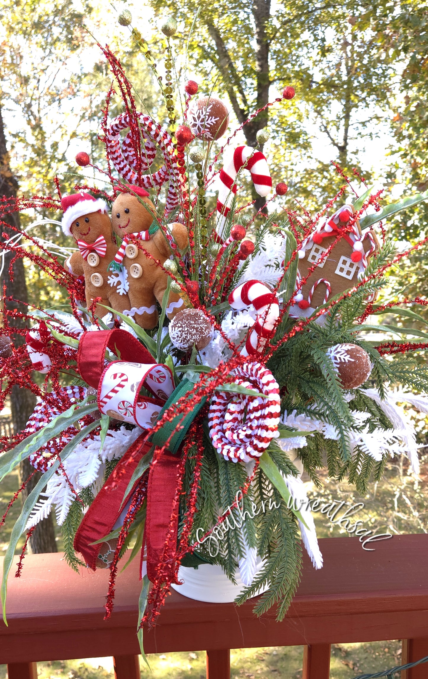 Christmas Gingerbread Centerpiece- Holiday Candy Cane Gingerbread Decor