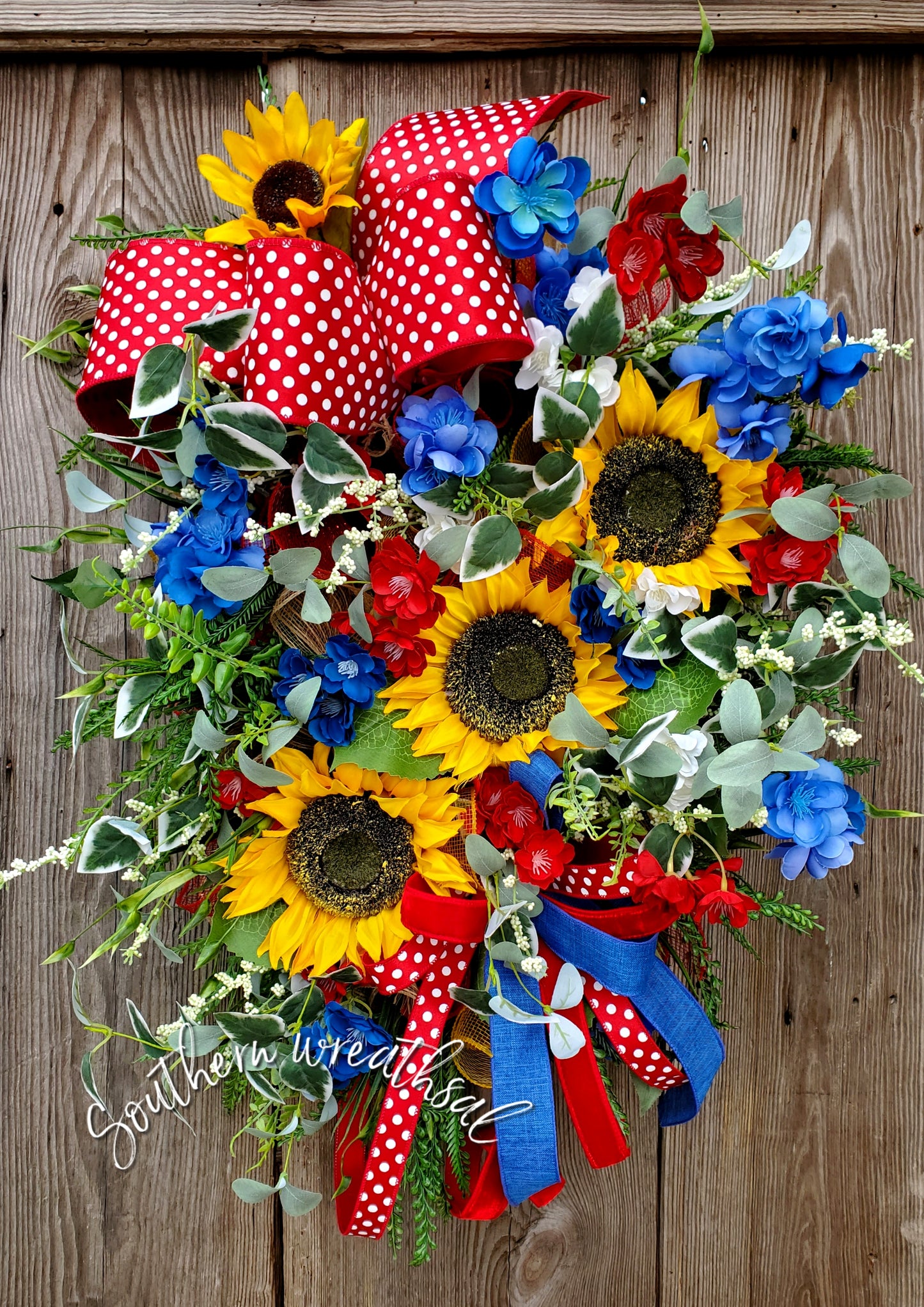 Yellow Sunflower Spring Door Swag - Patriotic Sunflower Wreath