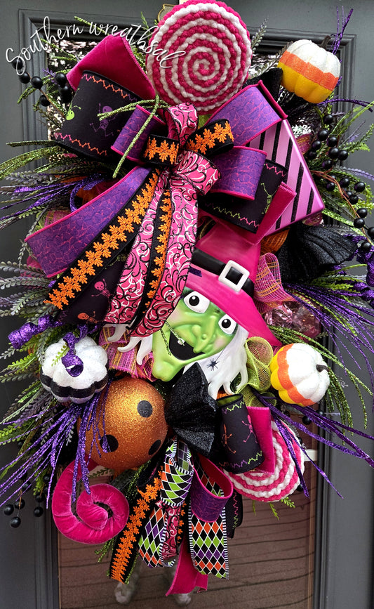 Whimsical Witch Halloween Door Wreath