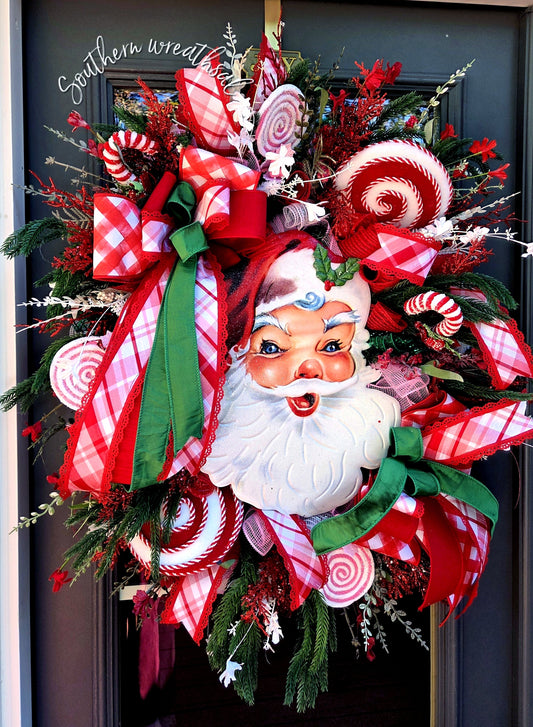 Christmas Vintage Santa Red & Pink Deluxe Door Wreath
